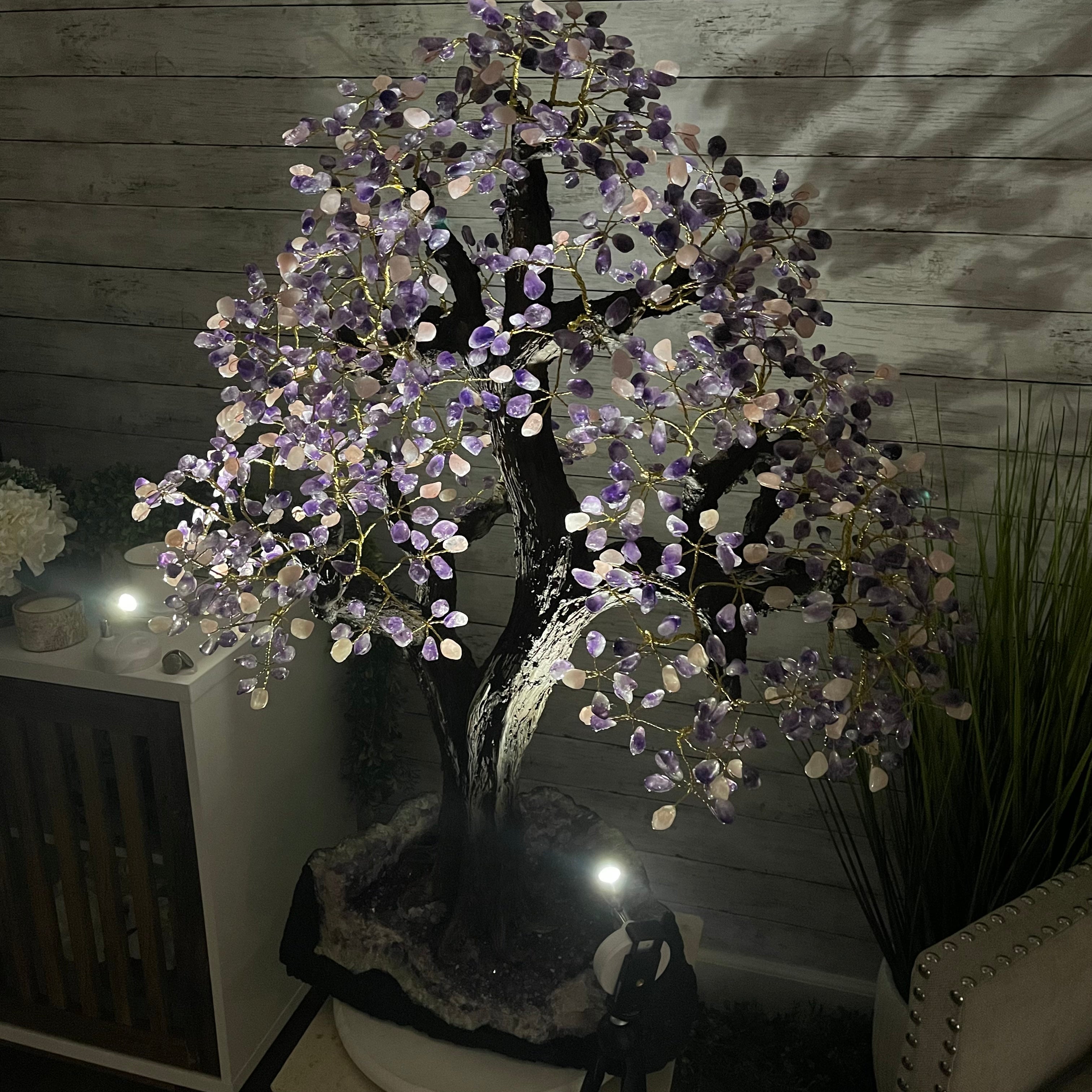 43" Tall Special Amethyst & Rose Quartz Gemstone Tree w/ Amethyst base, 1140 Gems, Handmade Model #5440AMRQ-001 by Brazil Gems - Brazil GemsBrazil Gems43" Tall Special Amethyst & Rose Quartz Gemstone Tree w/ Amethyst base, 1140 Gems, Handmade Model #5440AMRQ-001 by Brazil GemsGemstone Trees5440AMRQ-001