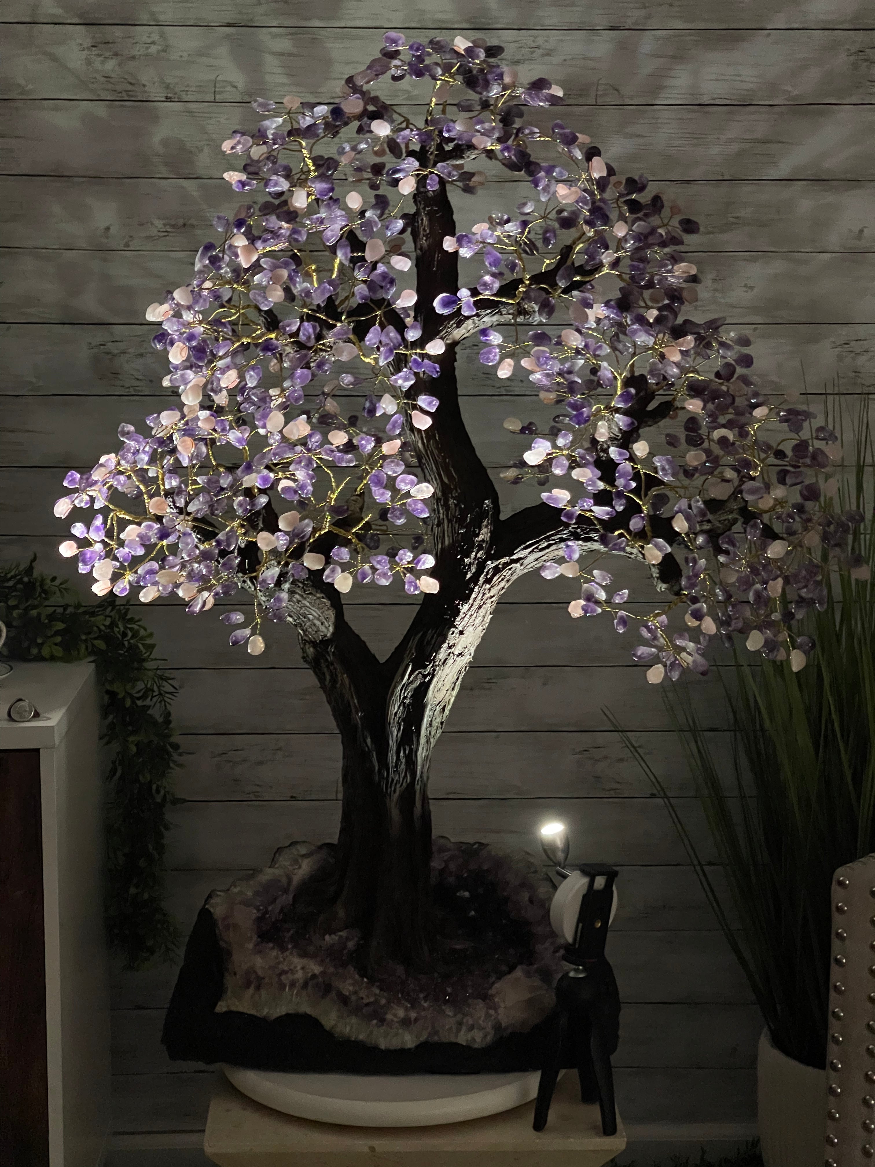 43" Tall Special Amethyst & Rose Quartz Gemstone Tree w/ Amethyst base, 1140 Gems, Handmade Model #5440AMRQ-001 by Brazil Gems - Brazil GemsBrazil Gems43" Tall Special Amethyst & Rose Quartz Gemstone Tree w/ Amethyst base, 1140 Gems, Handmade Model #5440AMRQ-001 by Brazil GemsGemstone Trees5440AMRQ-001