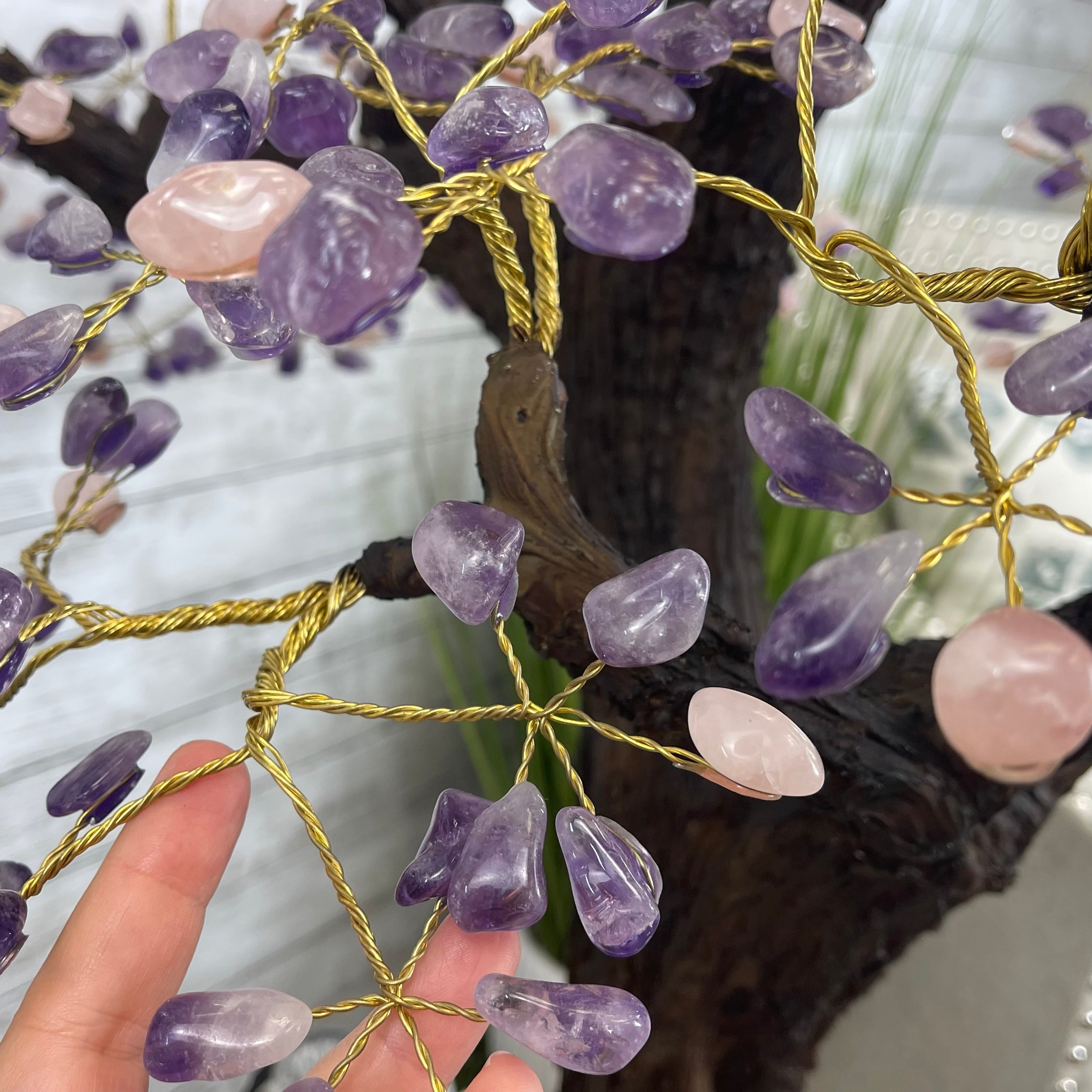43" Tall Special Amethyst & Rose Quartz Gemstone Tree w/ Amethyst base, 1140 Gems, Handmade Model #5440AMRQ-001 by Brazil Gems - Brazil GemsBrazil Gems43" Tall Special Amethyst & Rose Quartz Gemstone Tree w/ Amethyst base, 1140 Gems, Handmade Model #5440AMRQ-001 by Brazil GemsGemstone Trees5440AMRQ-001