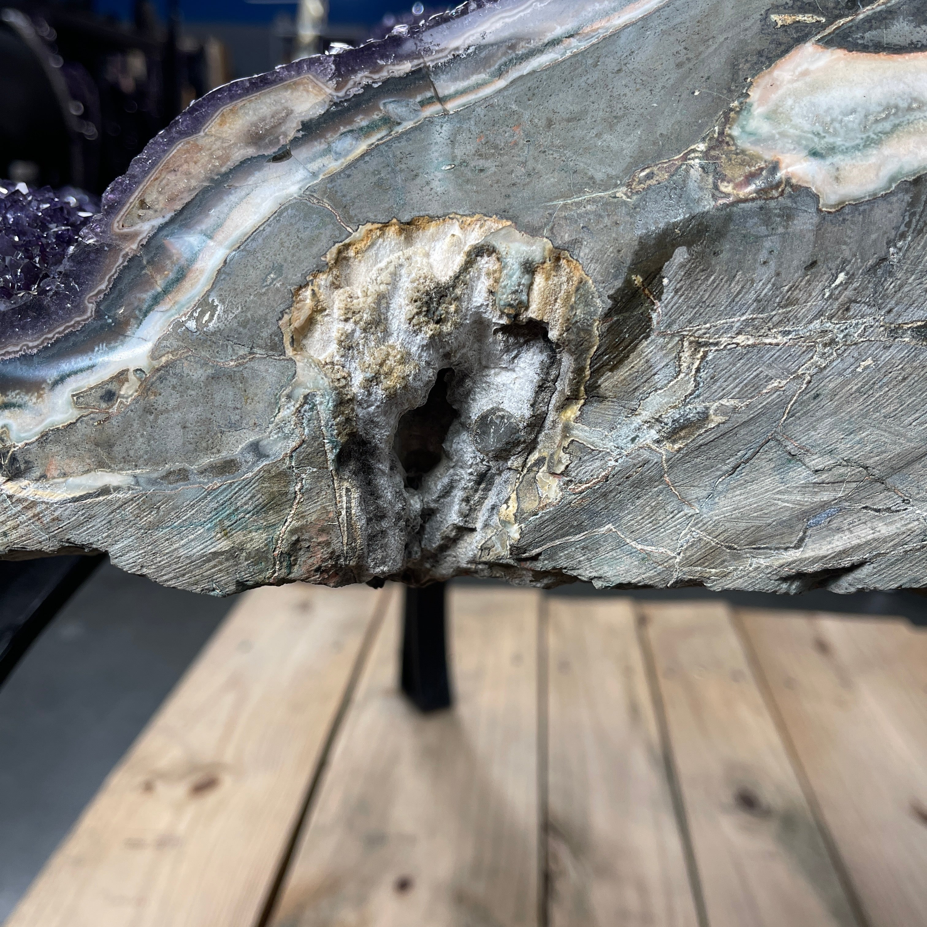 Large Special Amethyst Dining/Conference Table Super Quality, 814 lbs & 31.6" tall #1388-0001 by Brazil Gems - Brazil GemsBrazil GemsLarge Special Amethyst Dining/Conference Table Super Quality, 814 lbs & 31.6" tall #1388-0001 by Brazil GemsTables: Dining1388-0001