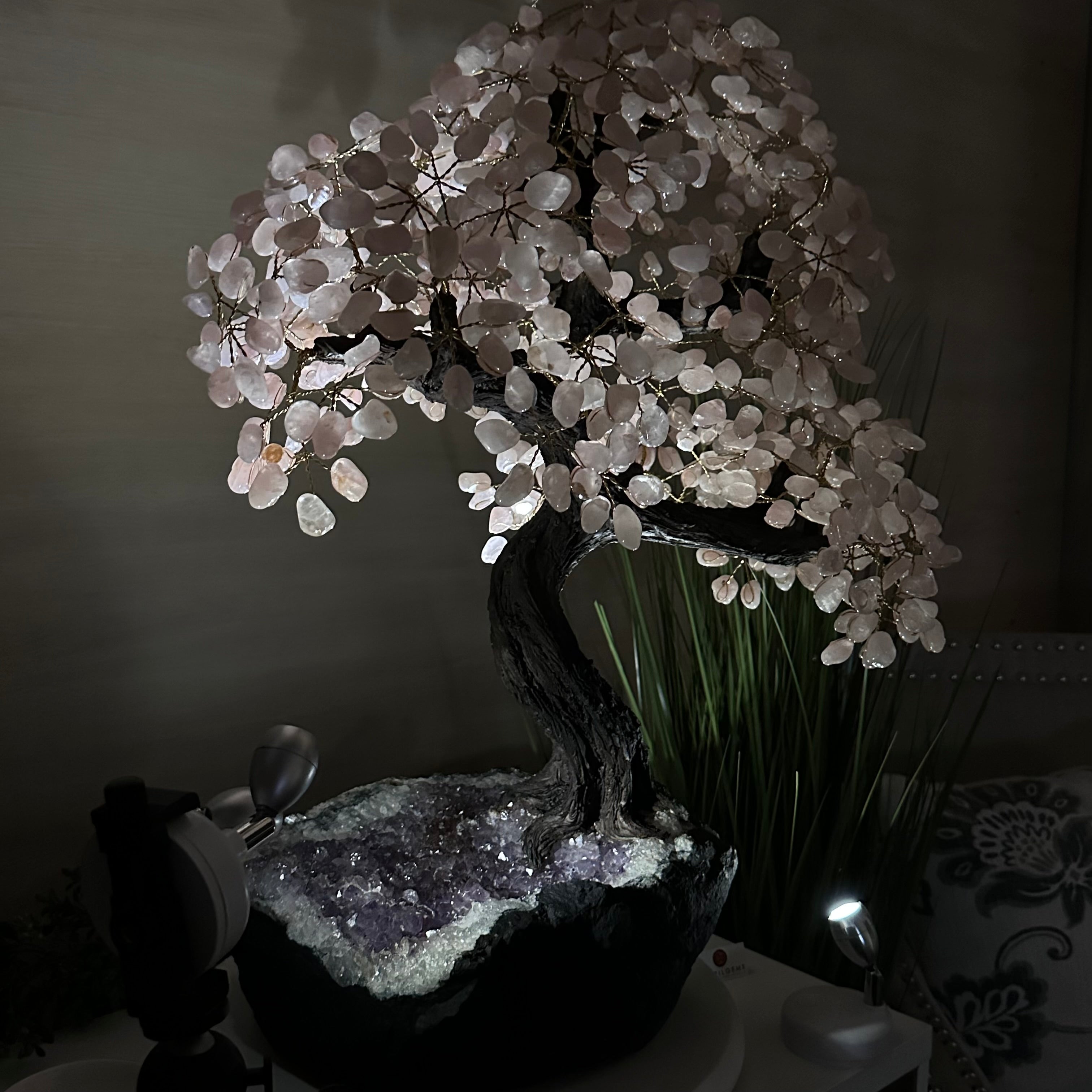 25" Tall Large Rose Quartz Gemstone Tree on an Amethyst Base, 720 gems #5407RQ - 016 - Brazil GemsBrazil Gems25" Tall Large Rose Quartz Gemstone Tree on an Amethyst Base, 720 gems #5407RQ - 016Gemstone Trees5407RQ - 016