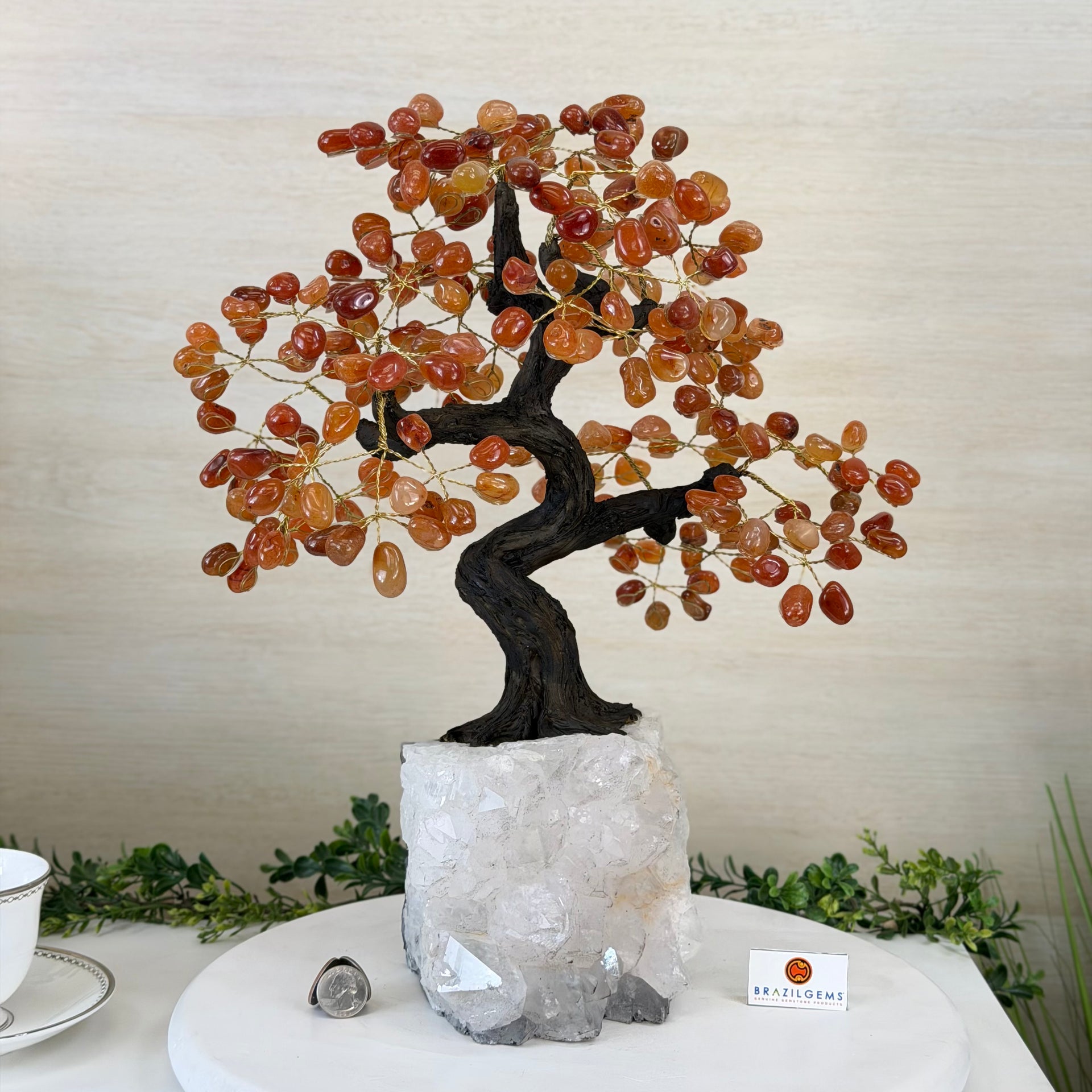 carnelian bonsai tree 17" Tall Carnelian Bonsai Gemstone Tree, Amethyst Base, 240 Gems  #5405CARN-003