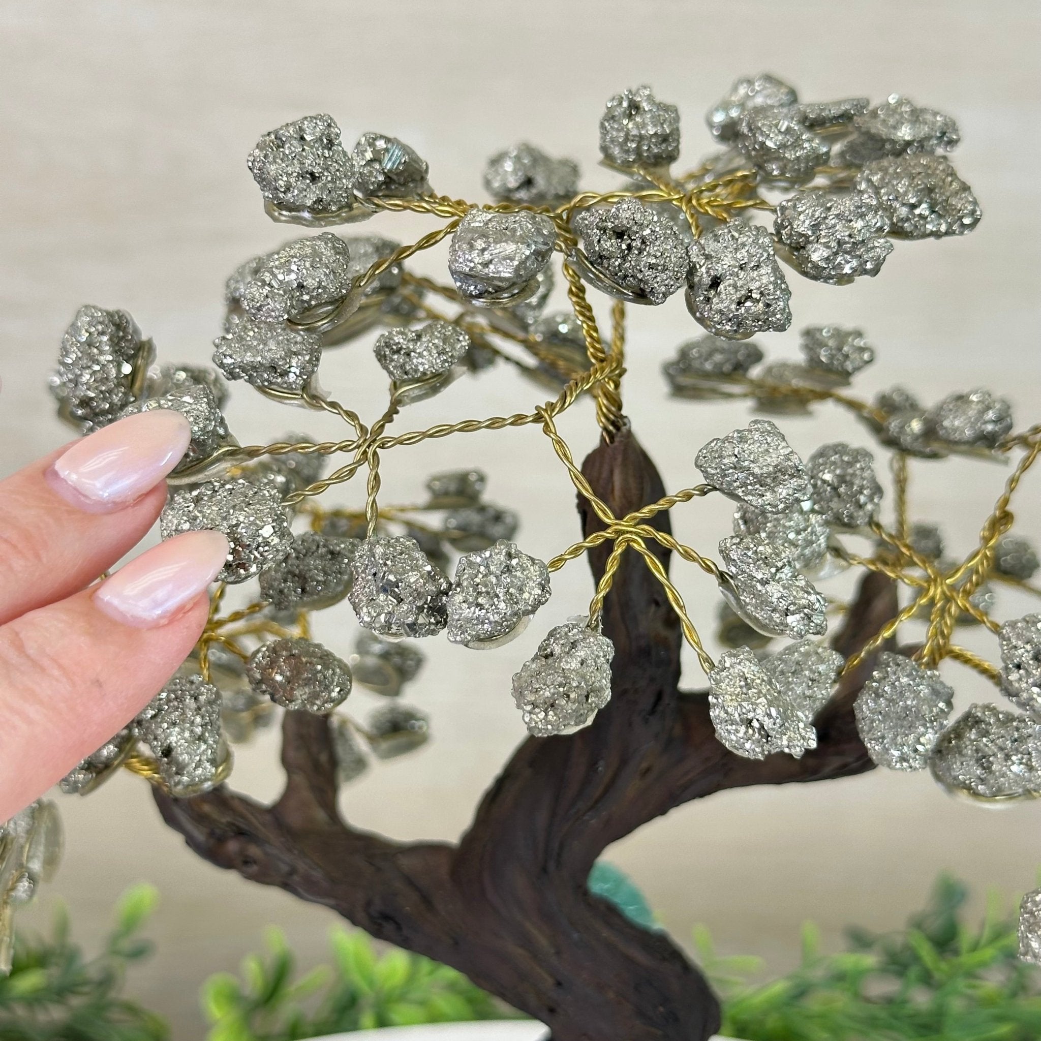 10" Tall Handmade Pyrite Gemstone Tree, Clear Quartz Base with a Crystal Bird #6403PYCQ - 001 - Brazil GemsBrazil Gems10" Tall Handmade Pyrite Gemstone Tree, Clear Quartz Base with a Crystal Bird #6403PYCQ - 001Gemstone Trees6403PYCQ - 001