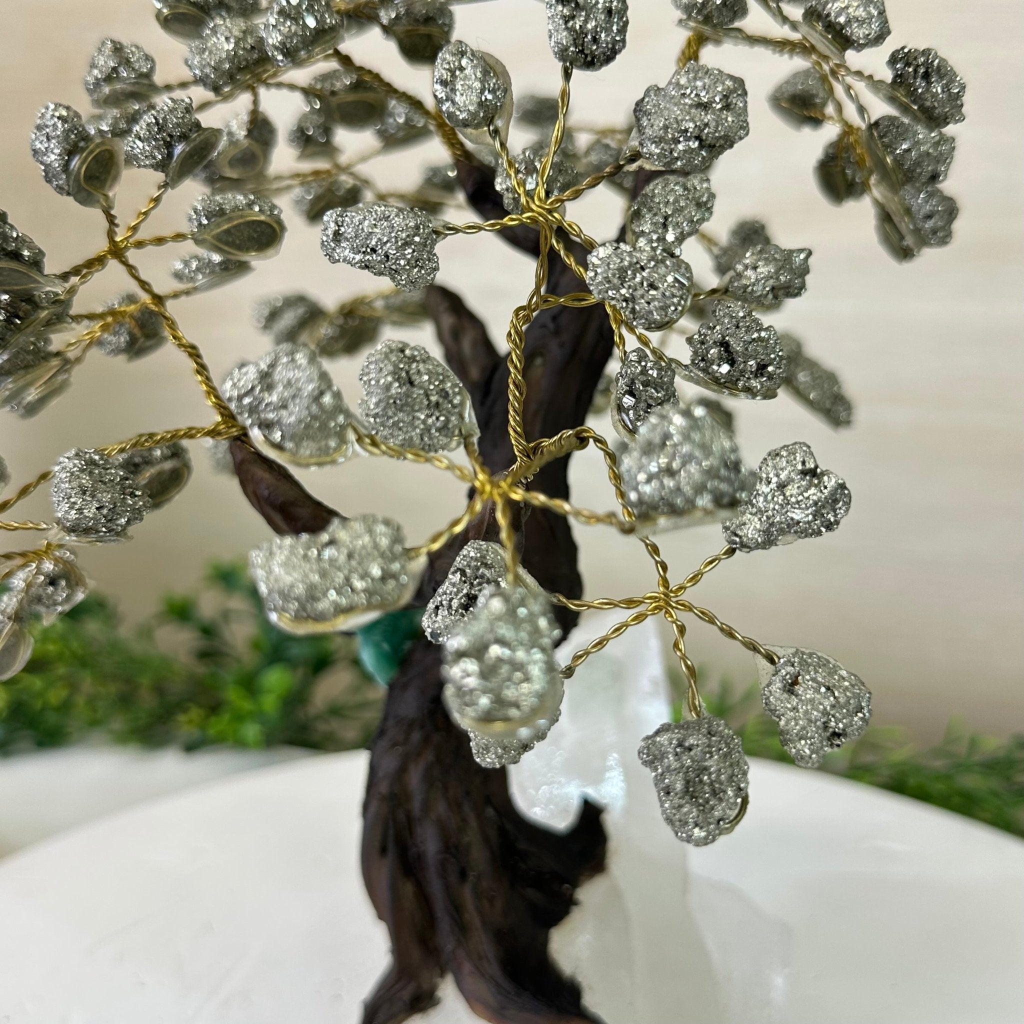 10" Tall Handmade Pyrite Gemstone Tree, Clear Quartz Base with a Crystal Bird #6403PYCQ - 001 - Brazil GemsBrazil Gems10" Tall Handmade Pyrite Gemstone Tree, Clear Quartz Base with a Crystal Bird #6403PYCQ - 001Gemstone Trees6403PYCQ - 001