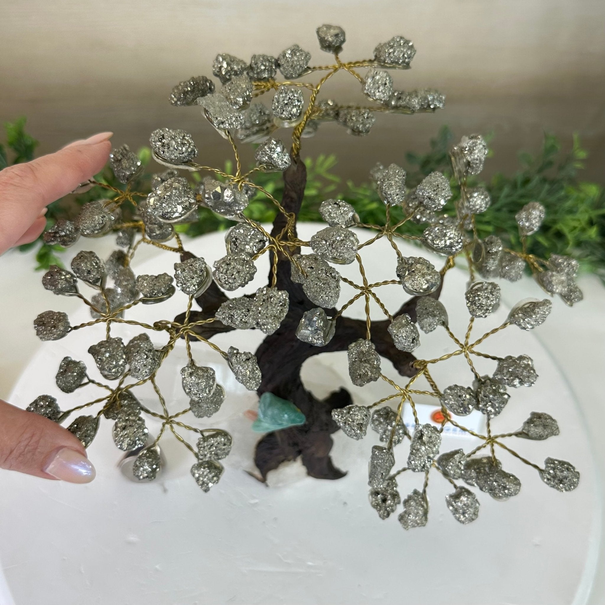 10" Tall Handmade Pyrite Gemstone Tree, Clear Quartz Base with a Crystal Bird #6403PYCQ - 001 - Brazil GemsBrazil Gems10" Tall Handmade Pyrite Gemstone Tree, Clear Quartz Base with a Crystal Bird #6403PYCQ - 001Gemstone Trees6403PYCQ - 001