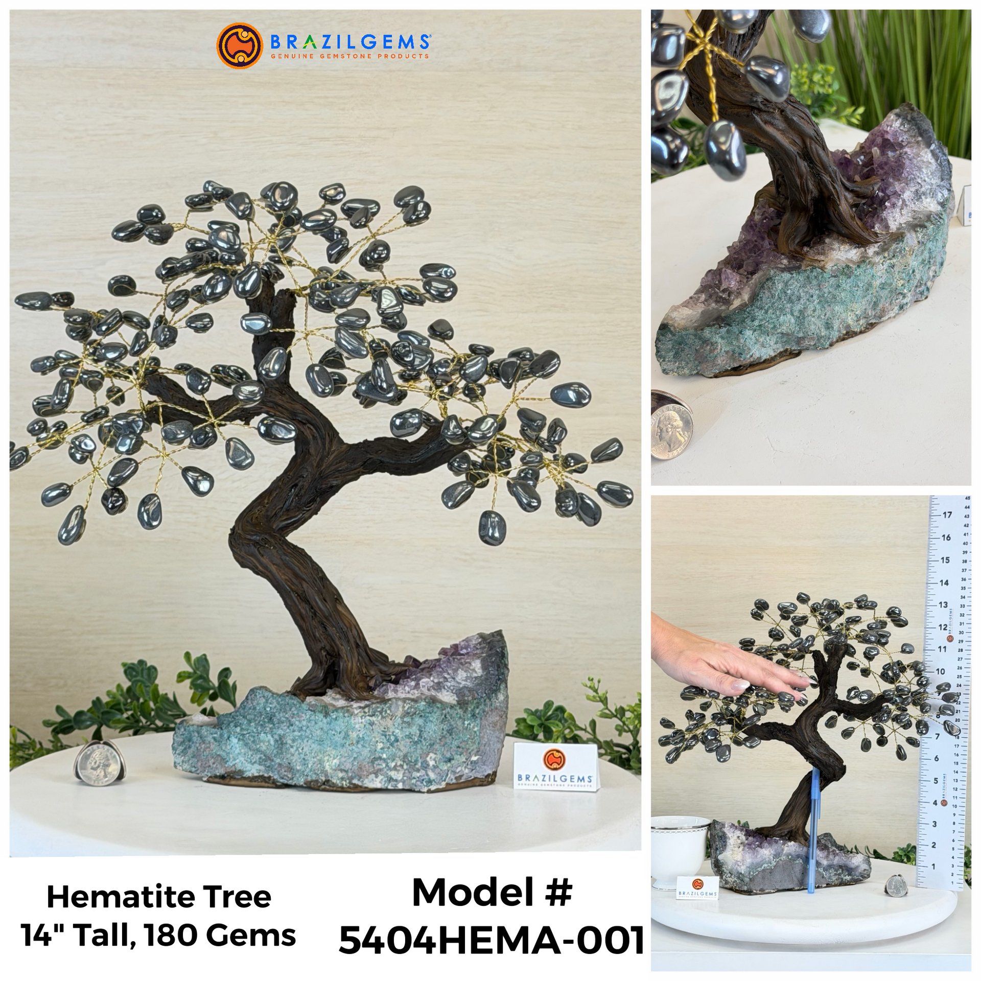 steel bonsai tree Hematite Handmade Gemstone Tree 14
