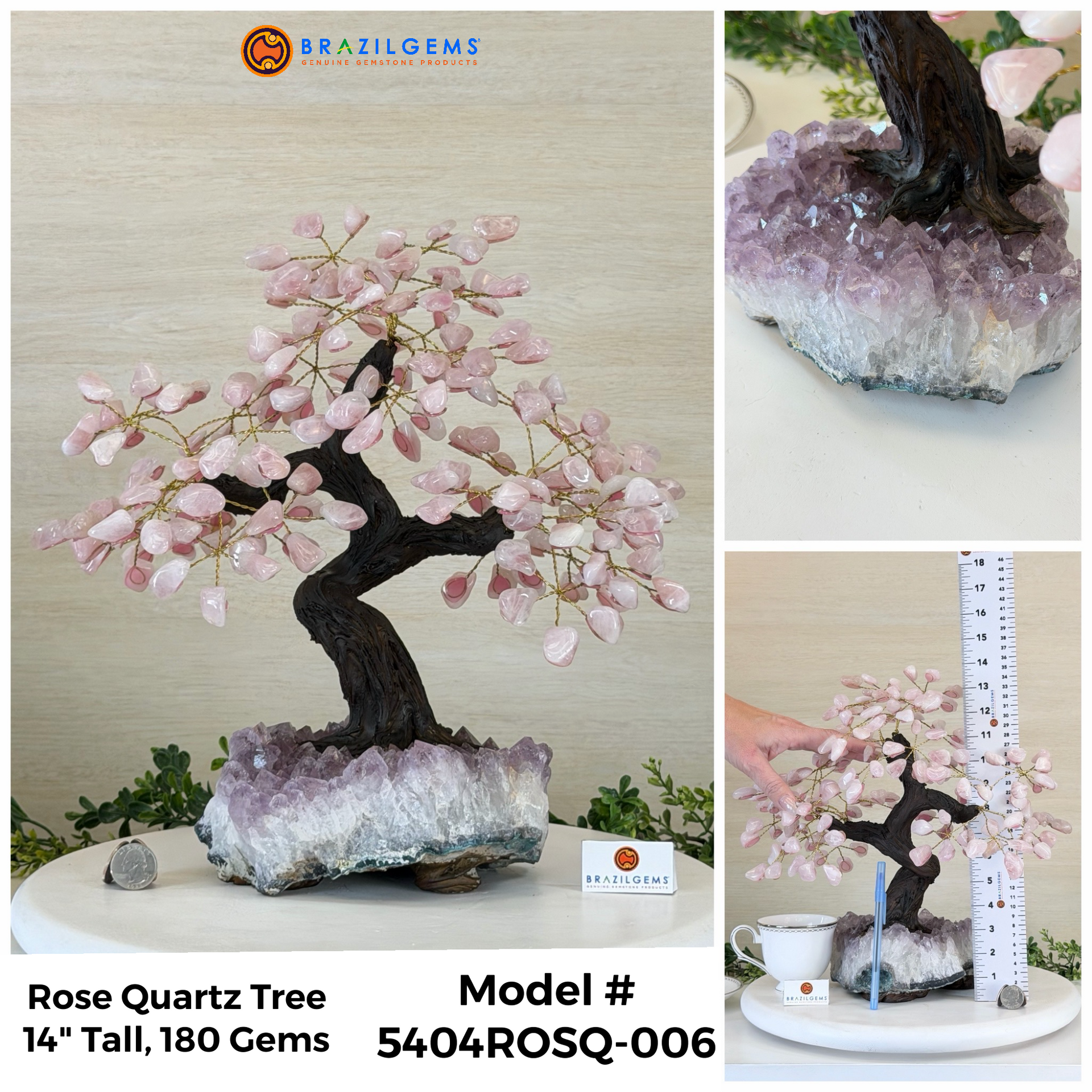 Rose Quartz Handmade Gemstone Tree 14