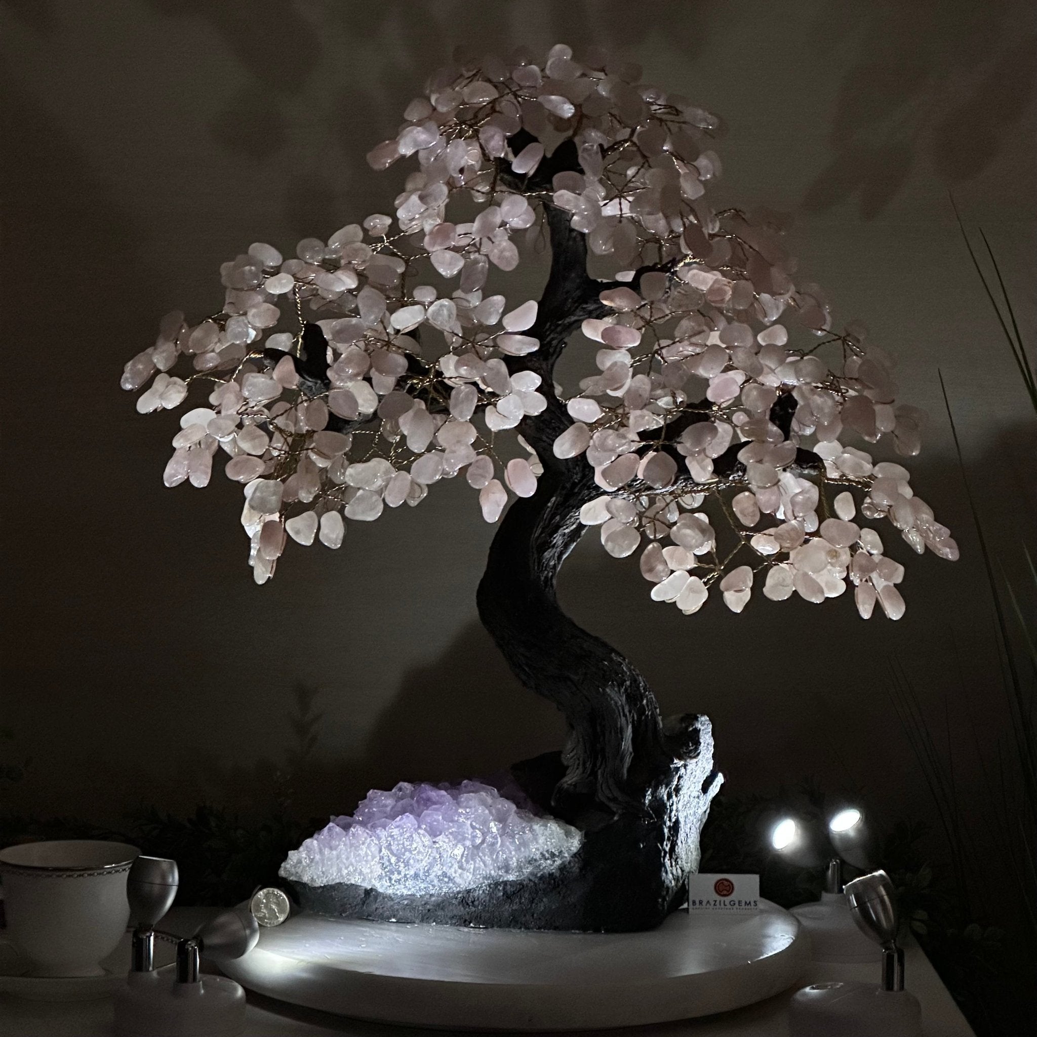 21" Tall Rose Quartz Gemstone Tree on an Amethyst base, 540 gems #5406RQ - 018 - Brazil GemsBrazil Gems21" Tall Rose Quartz Gemstone Tree on an Amethyst base, 540 gems #5406RQ - 018Gemstone Trees5406RQ - 018