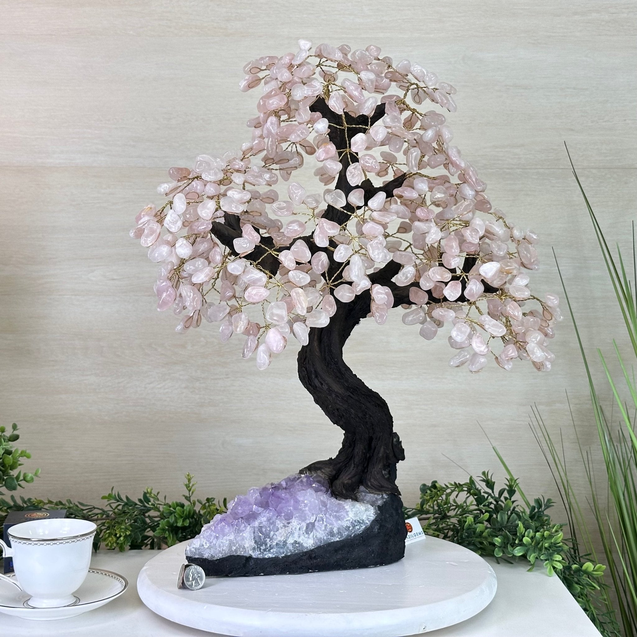 21" Tall Rose Quartz Gemstone Tree on an Amethyst base, 540 gems #5406RQ - 018 - Brazil GemsBrazil Gems21" Tall Rose Quartz Gemstone Tree on an Amethyst base, 540 gems #5406RQ - 018Gemstone Trees5406RQ - 018