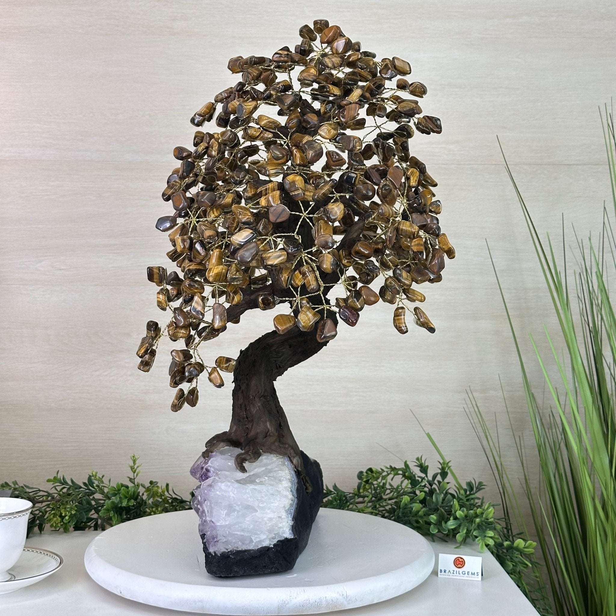 22" Tall Tiger's Eye Gemstone Tree on an Amethyst base, 540 gems #5406TE - 004 - Brazil GemsBrazil Gems22" Tall Tiger's Eye Gemstone Tree on an Amethyst base, 540 gems #5406TE - 004Gemstone Trees5406TE - 004