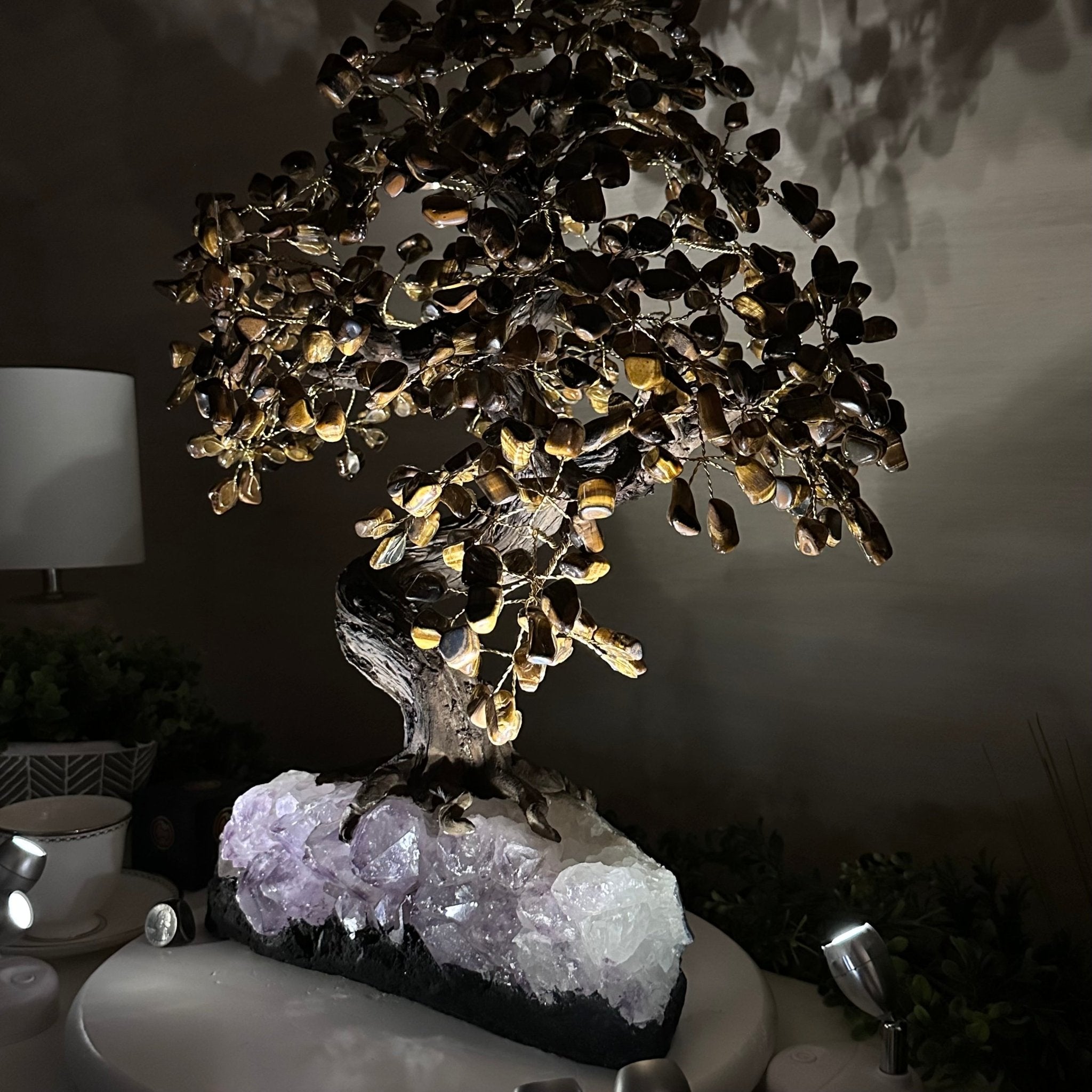 22" Tall Tiger's Eye Gemstone Tree on an Amethyst base, 540 gems #5406TE - 004 - Brazil GemsBrazil Gems22" Tall Tiger's Eye Gemstone Tree on an Amethyst base, 540 gems #5406TE - 004Gemstone Trees5406TE - 004