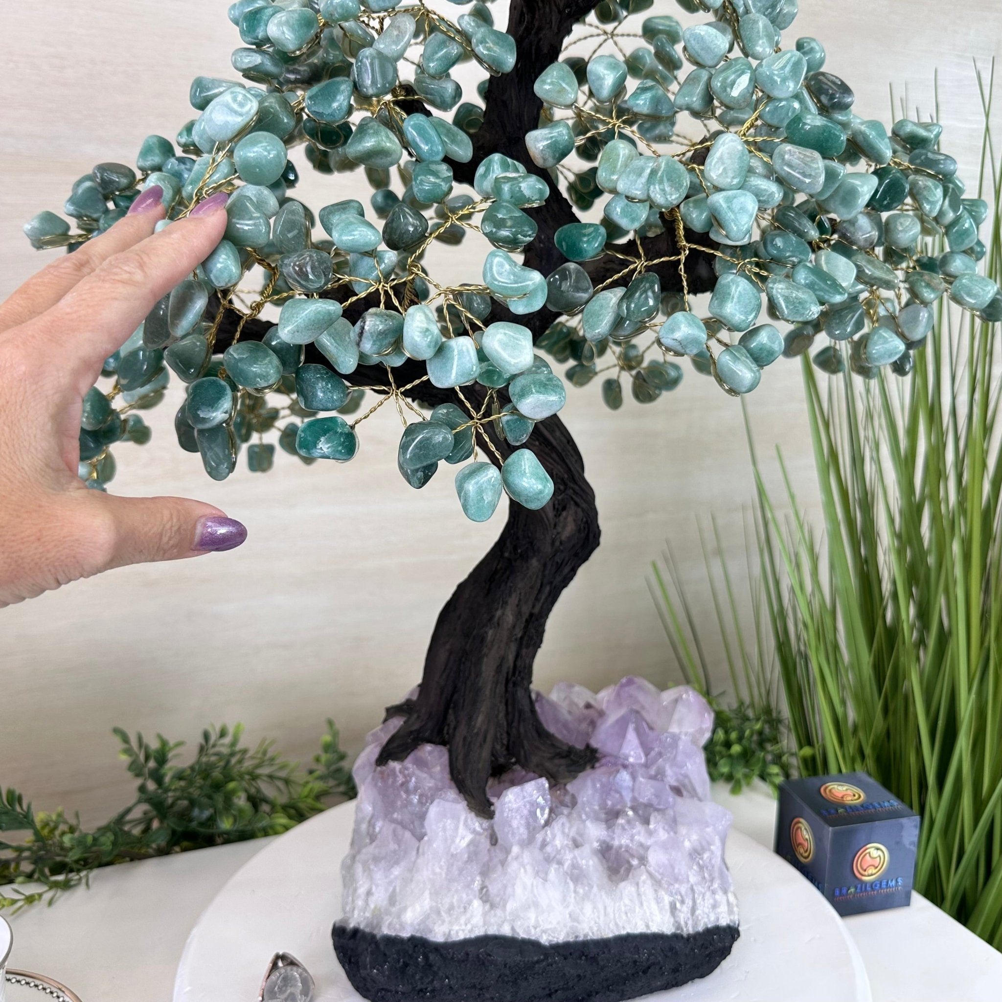 22.5" Tall Green Quartz Gemstone Tree on an Amethyst base, 540 gems #5406GQ - 017 - Brazil GemsBrazil Gems22.5" Tall Green Quartz Gemstone Tree on an Amethyst base, 540 gems #5406GQ - 017Gemstone Trees5406GQ - 017