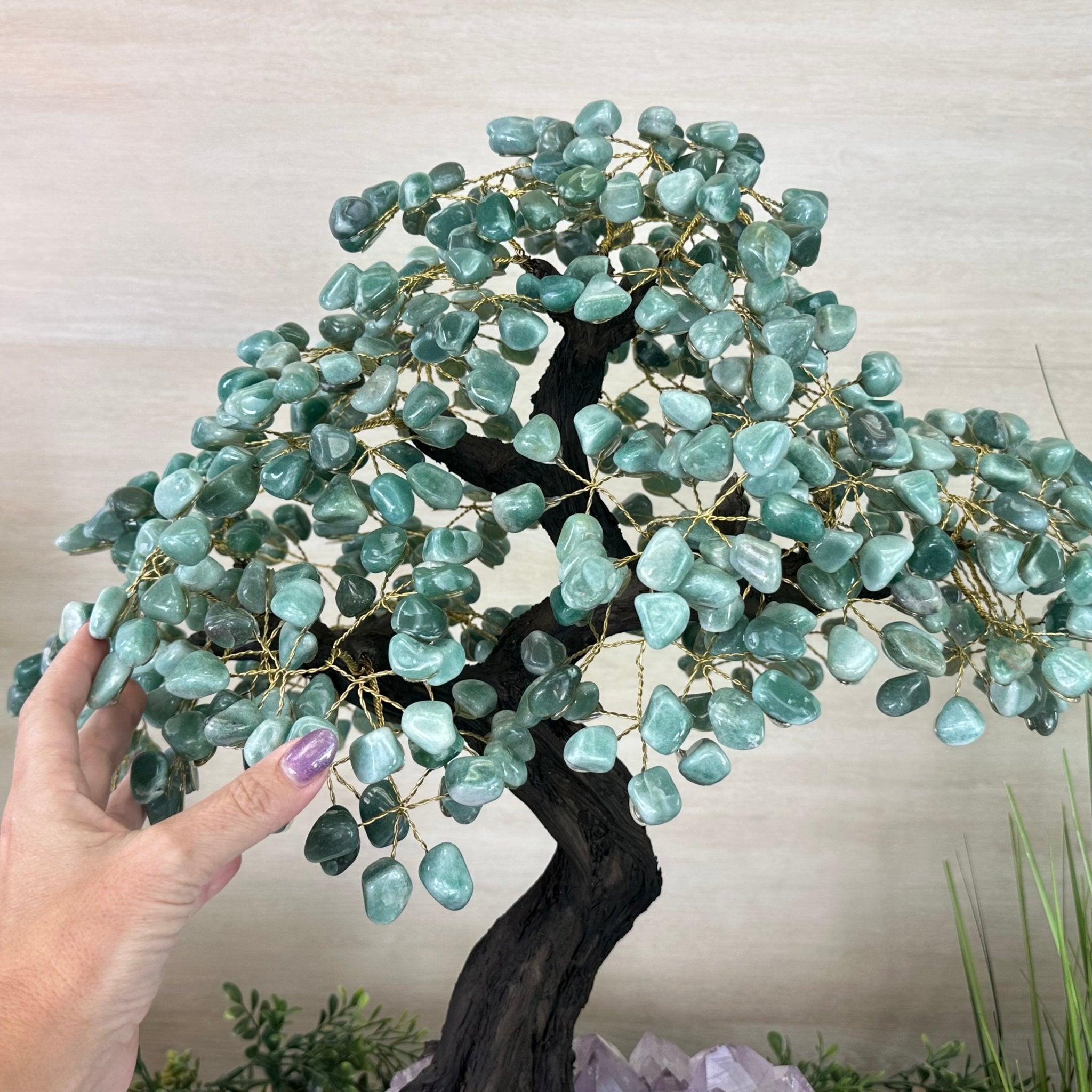 22.5" Tall Green Quartz Gemstone Tree on an Amethyst base, 540 gems #5406GQ - 017 - Brazil GemsBrazil Gems22.5" Tall Green Quartz Gemstone Tree on an Amethyst base, 540 gems #5406GQ - 017Gemstone Trees5406GQ - 017