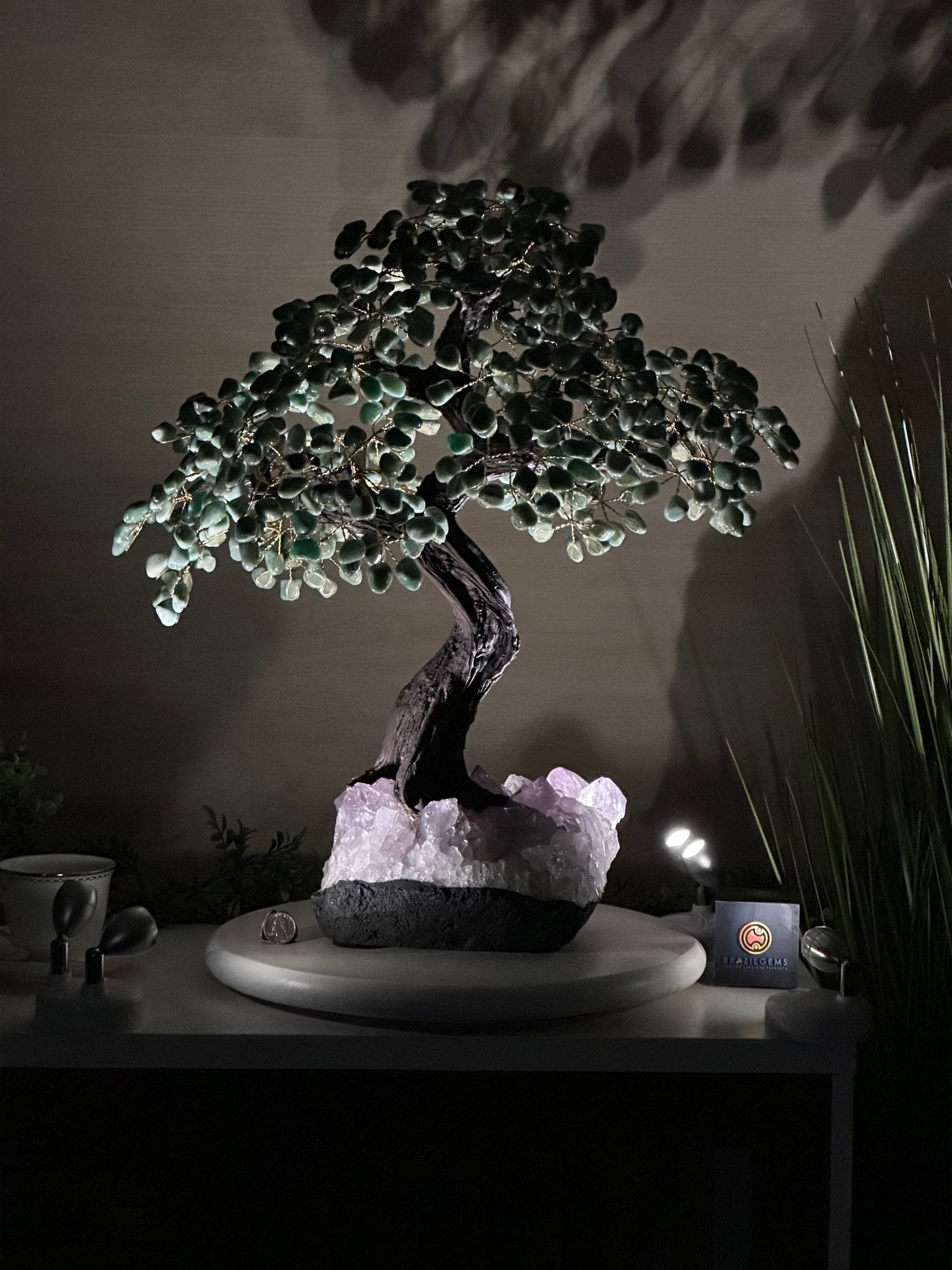 22.5" Tall Green Quartz Gemstone Tree on an Amethyst base, 540 gems #5406GQ - 017 - Brazil GemsBrazil Gems22.5" Tall Green Quartz Gemstone Tree on an Amethyst base, 540 gems #5406GQ - 017Gemstone Trees5406GQ - 017