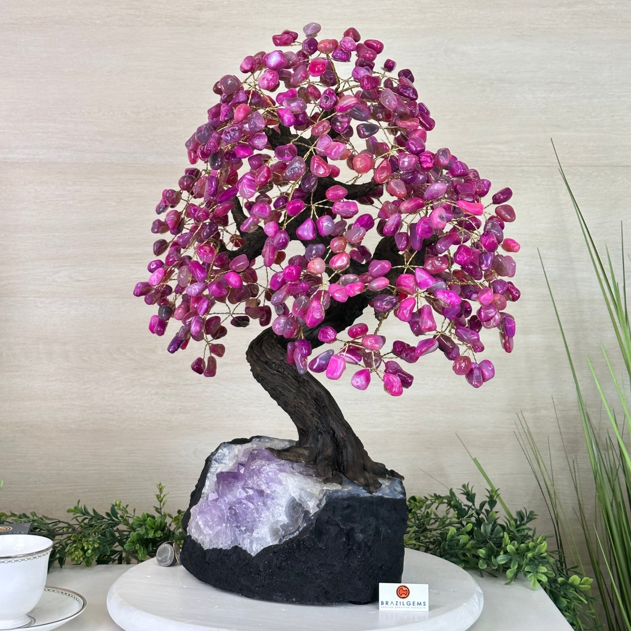 22.5" Tall Pink Agate Gemstone Tree on an Amethyst base, 540 gems #5406PA - 005 - Brazil GemsBrazil Gems22.5" Tall Pink Agate Gemstone Tree on an Amethyst base, 540 gems #5406PA - 005Gemstone Trees5406PA - 005