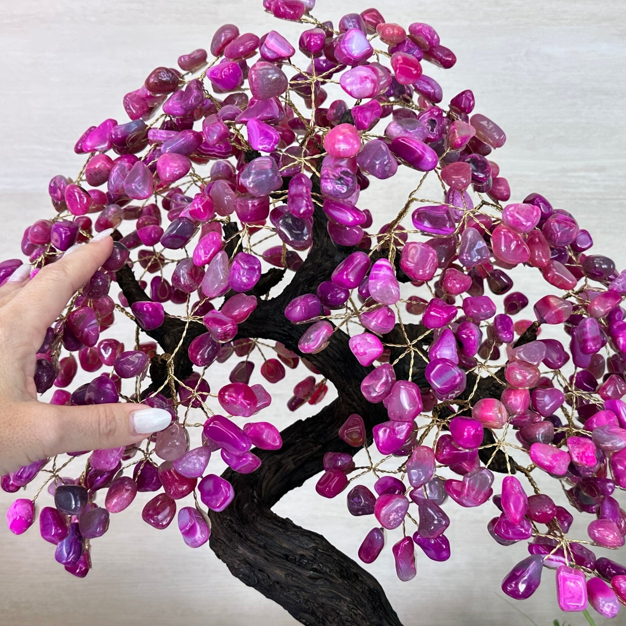 22.5" Tall Pink Agate Gemstone Tree on an Amethyst base, 540 gems #5406PA - 005 - Brazil GemsBrazil Gems22.5" Tall Pink Agate Gemstone Tree on an Amethyst base, 540 gems #5406PA - 005Gemstone Trees5406PA - 005