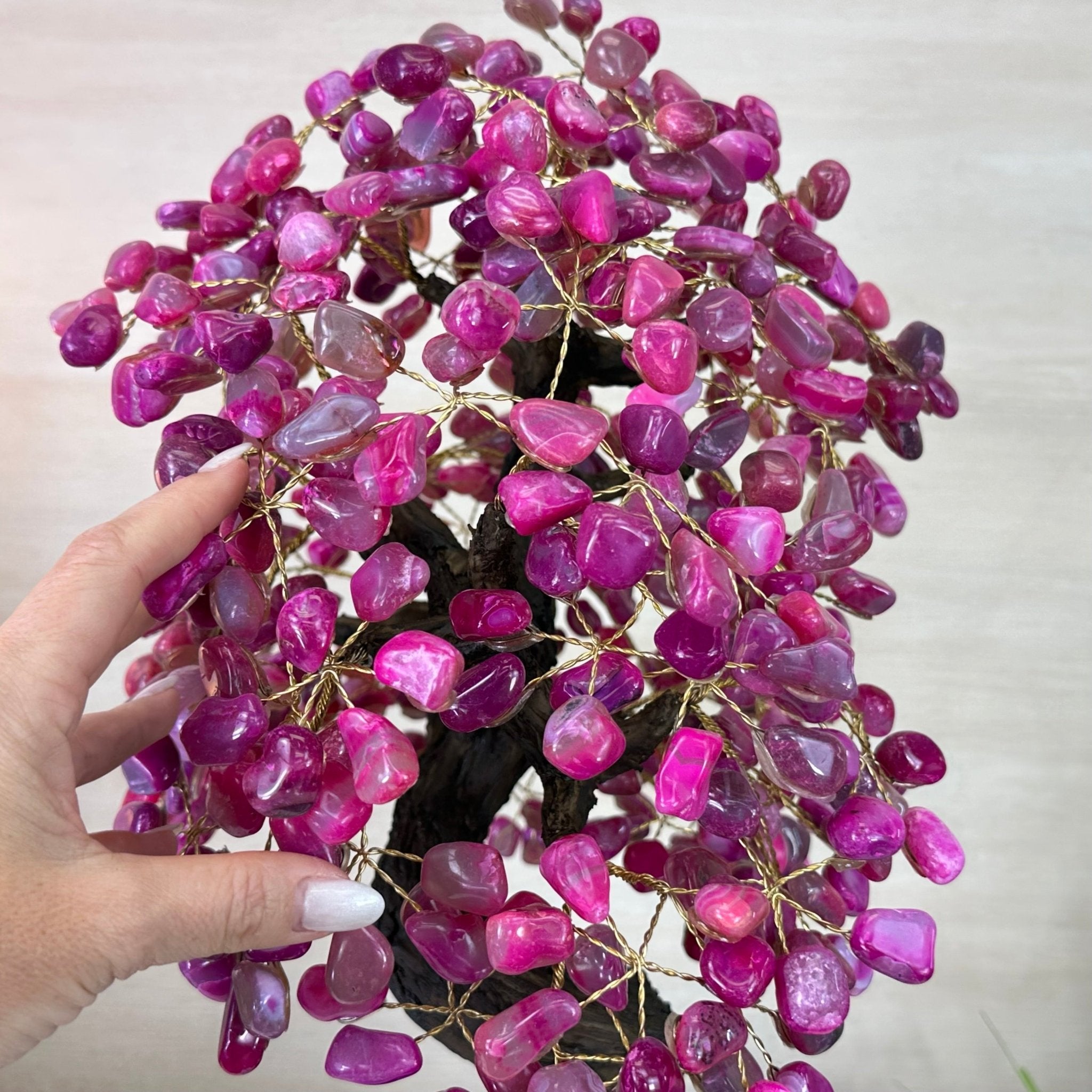 22.5" Tall Pink Agate Gemstone Tree on an Amethyst base, 540 gems #5406PA - 005 - Brazil GemsBrazil Gems22.5" Tall Pink Agate Gemstone Tree on an Amethyst base, 540 gems #5406PA - 005Gemstone Trees5406PA - 005