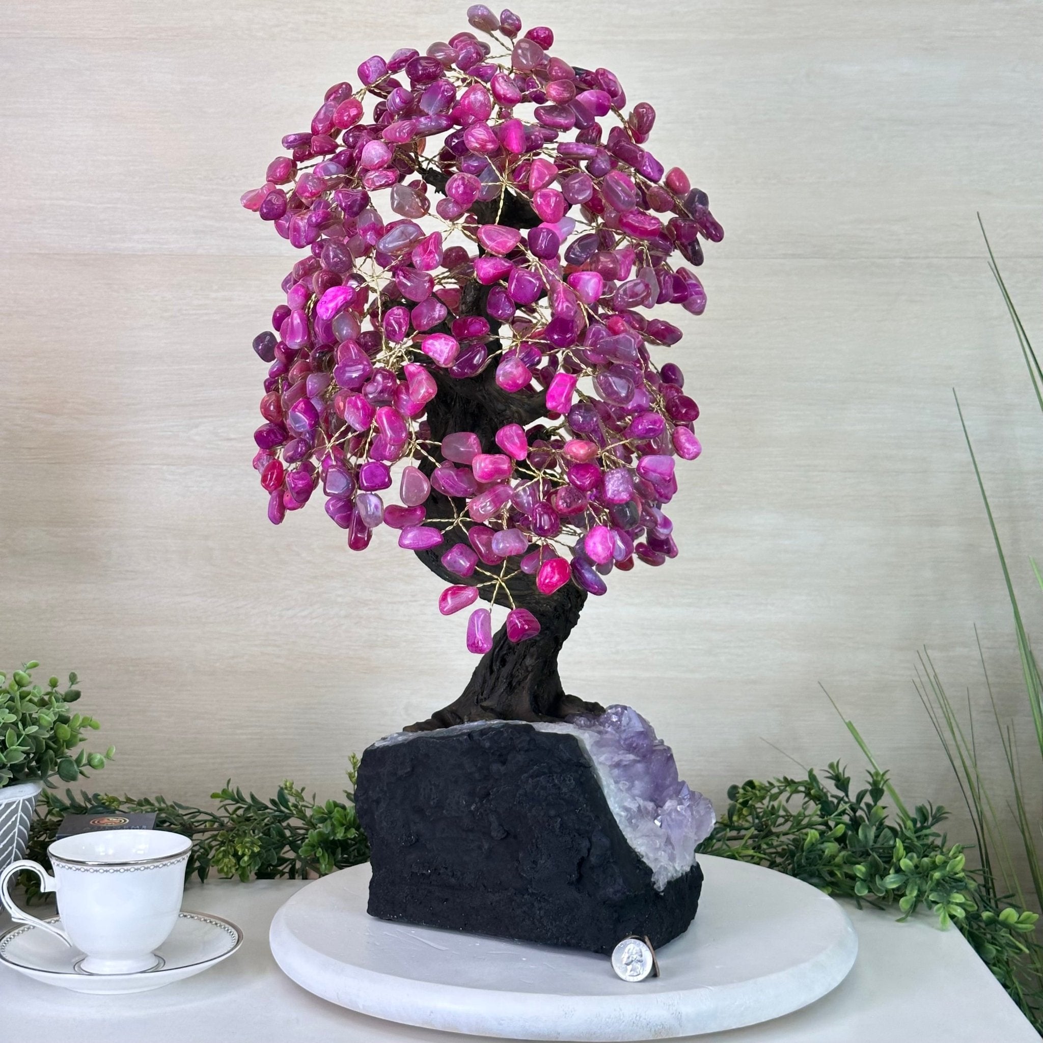 22.5" Tall Pink Agate Gemstone Tree on an Amethyst base, 540 gems #5406PA - 005 - Brazil GemsBrazil Gems22.5" Tall Pink Agate Gemstone Tree on an Amethyst base, 540 gems #5406PA - 005Gemstone Trees5406PA - 005