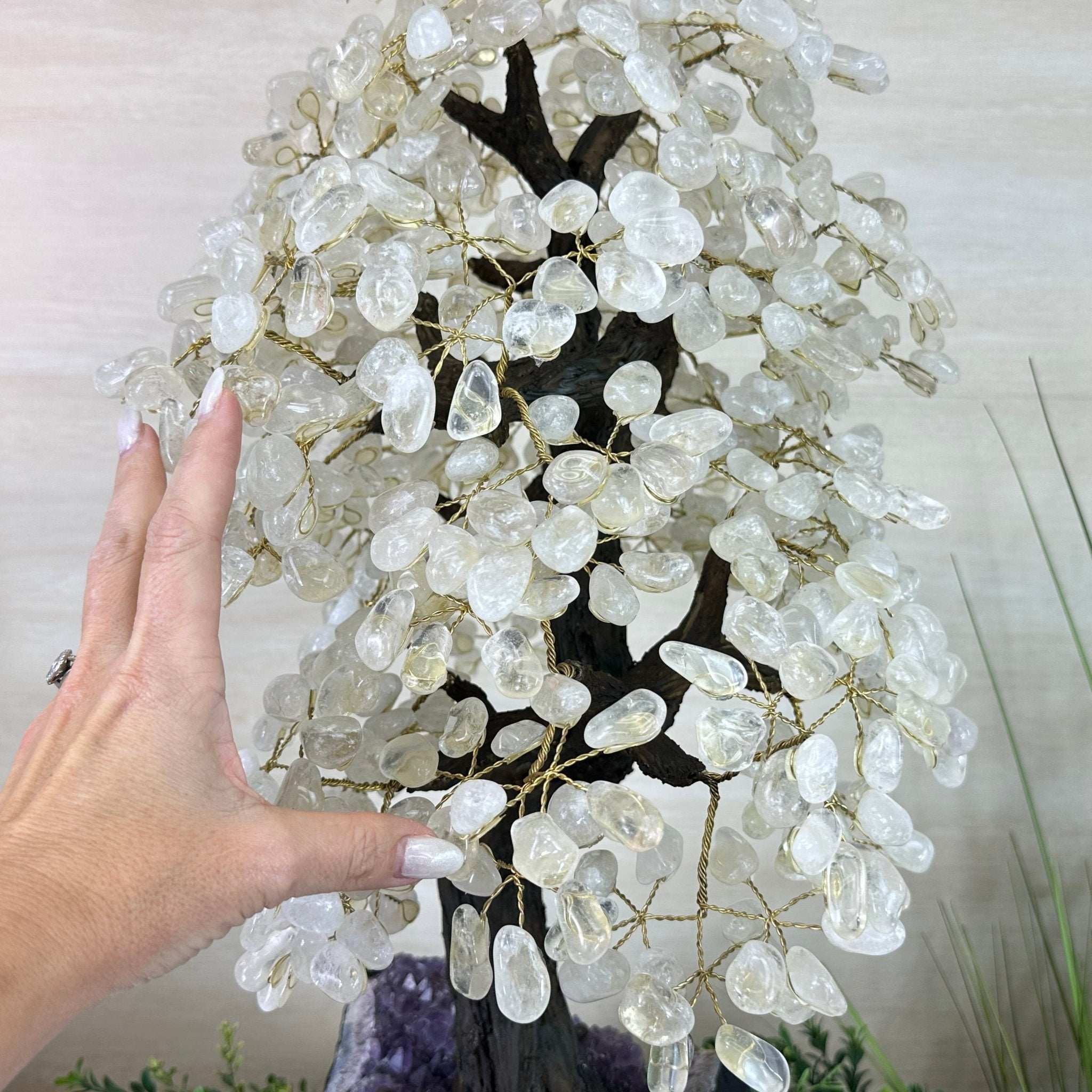 25" Tall Large Clear Quartz Gemstone Tree on an Amethyst Base, 720 gems #5407CQ - 009 - Brazil GemsBrazil Gems25" Tall Large Clear Quartz Gemstone Tree on an Amethyst Base, 720 gems #5407CQ - 009Gemstone Trees5407CQ - 009