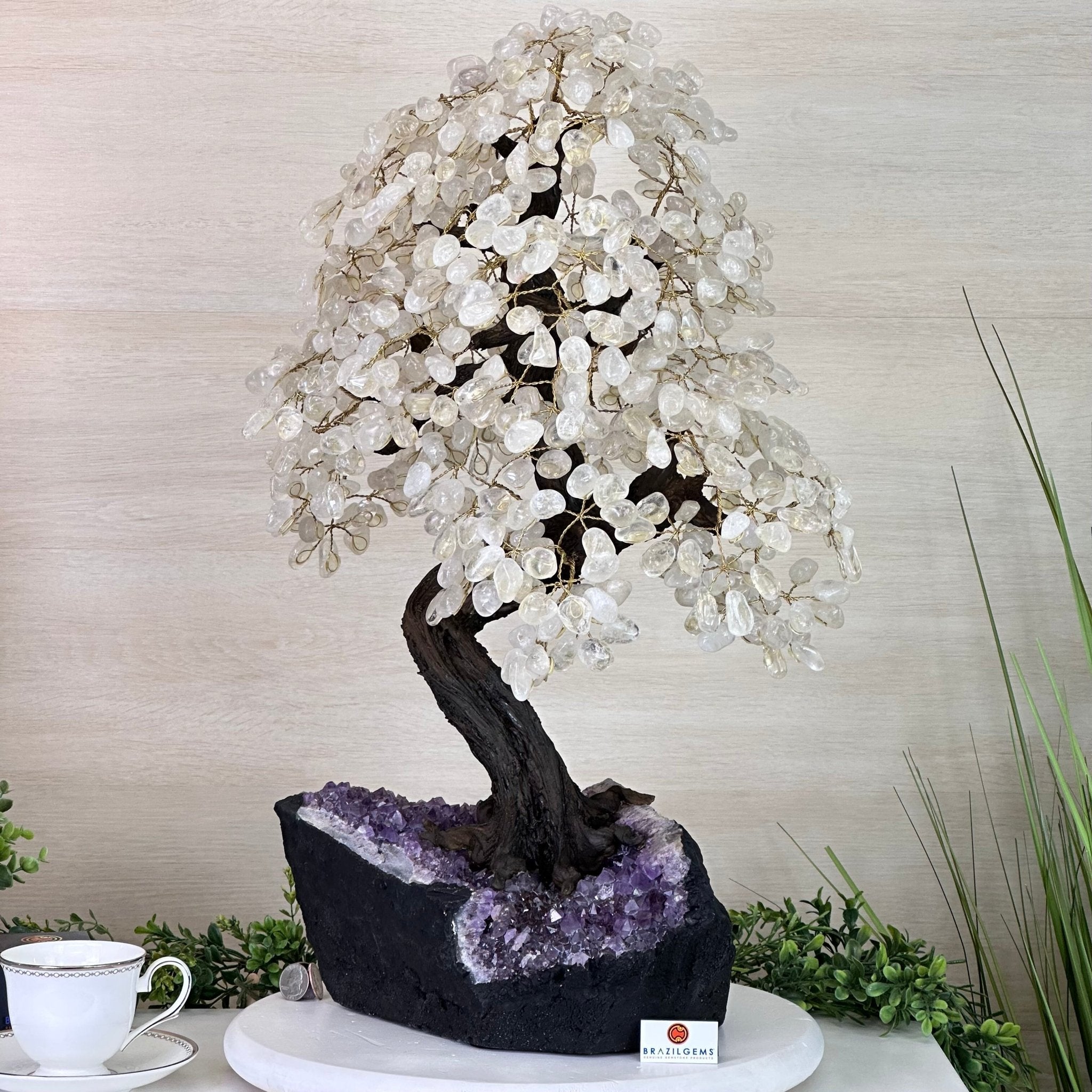 25" Tall Large Clear Quartz Gemstone Tree on an Amethyst Base, 720 gems #5407CQ - 009 - Brazil GemsBrazil Gems25" Tall Large Clear Quartz Gemstone Tree on an Amethyst Base, 720 gems #5407CQ - 009Gemstone Trees5407CQ - 009