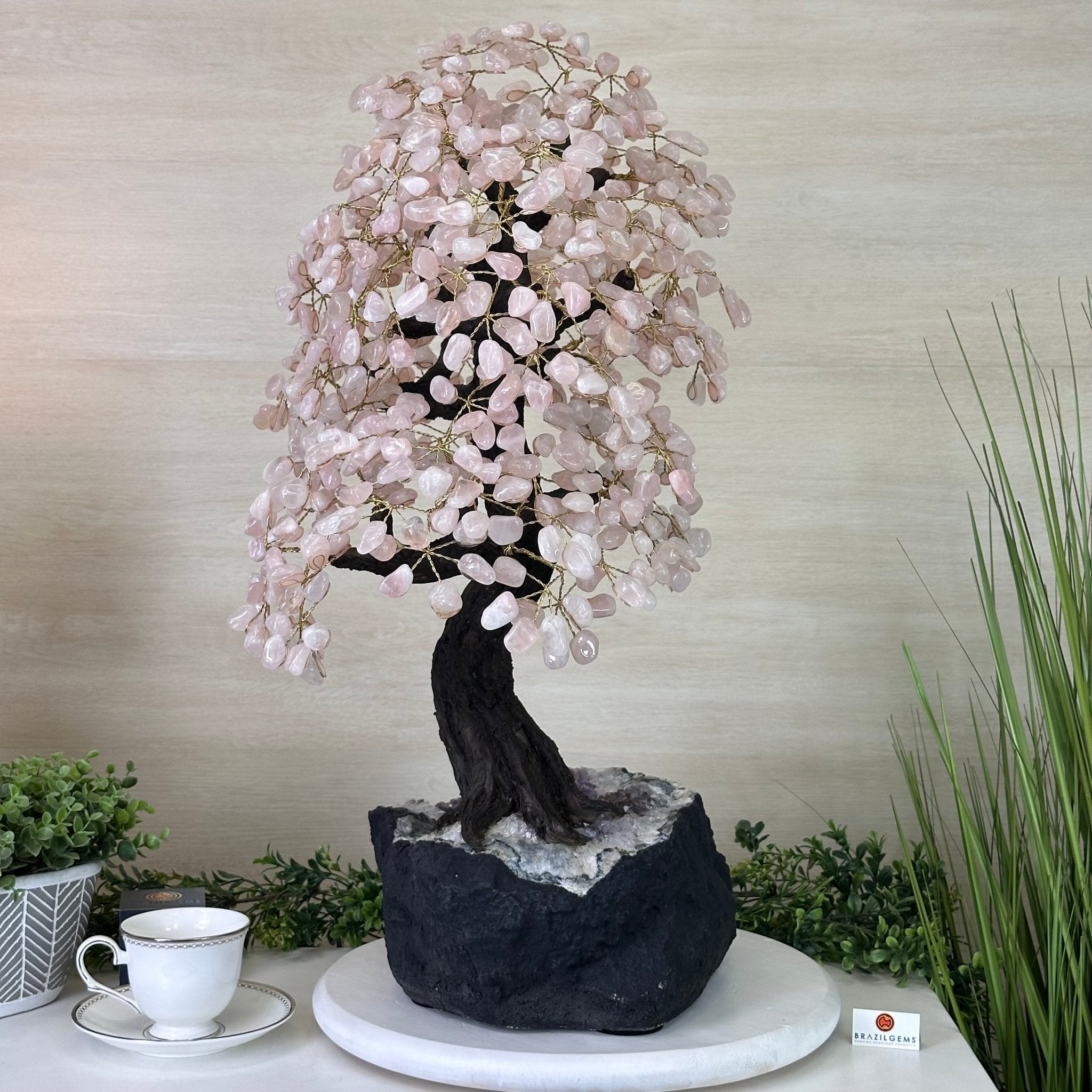 25" Tall Large Rose Quartz Gemstone Tree on an Amethyst Base, 720 gems #5407RQ - 016 - Brazil GemsBrazil Gems25" Tall Large Rose Quartz Gemstone Tree on an Amethyst Base, 720 gems #5407RQ - 016Gemstone Trees5407RQ - 016