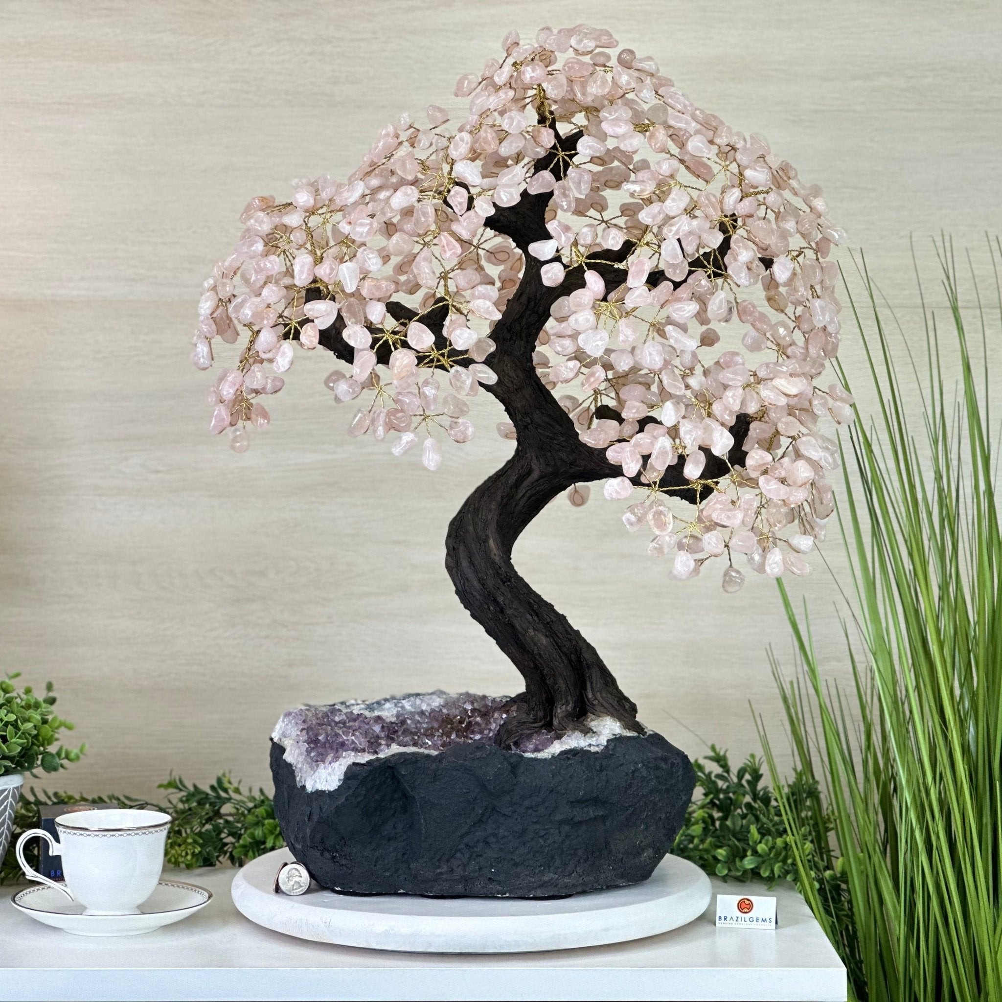 25" Tall Large Rose Quartz Gemstone Tree on an Amethyst Base, 720 gems #5407RQ - 016 - Brazil GemsBrazil Gems25" Tall Large Rose Quartz Gemstone Tree on an Amethyst Base, 720 gems #5407RQ - 016Gemstone Trees5407RQ - 016