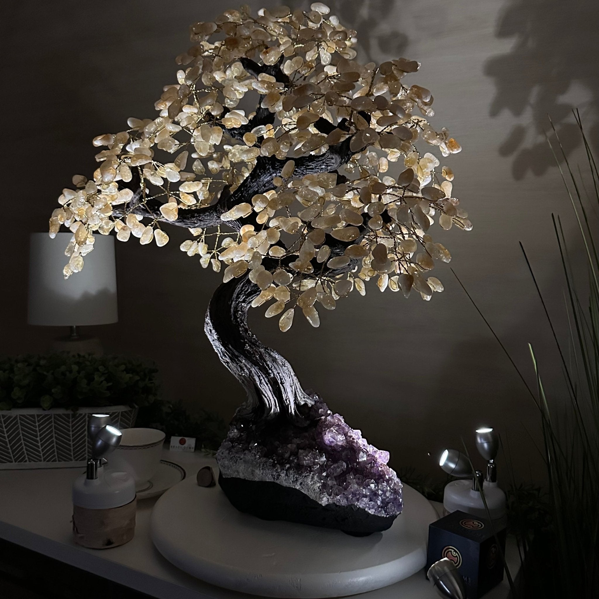 25.4" Tall Large Citrine Gemstone Tree on an Amethyst Base, 720 gems #5407CI - 014 - Brazil GemsBrazil Gems25.4" Tall Large Citrine Gemstone Tree on an Amethyst Base, 720 gems #5407CI - 014Gemstone Trees5407CI - 014