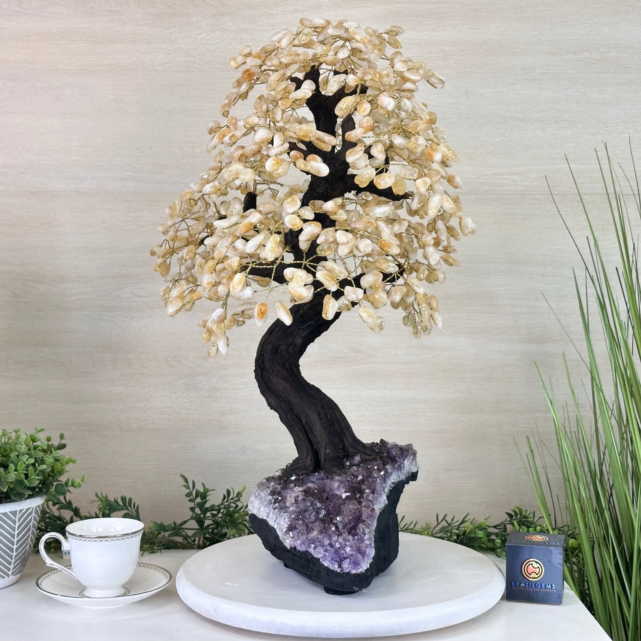 25.4" Tall Large Citrine Gemstone Tree on an Amethyst Base, 720 gems #5407CI - 014 - Brazil GemsBrazil Gems25.4" Tall Large Citrine Gemstone Tree on an Amethyst Base, 720 gems #5407CI - 014Gemstone Trees5407CI - 014