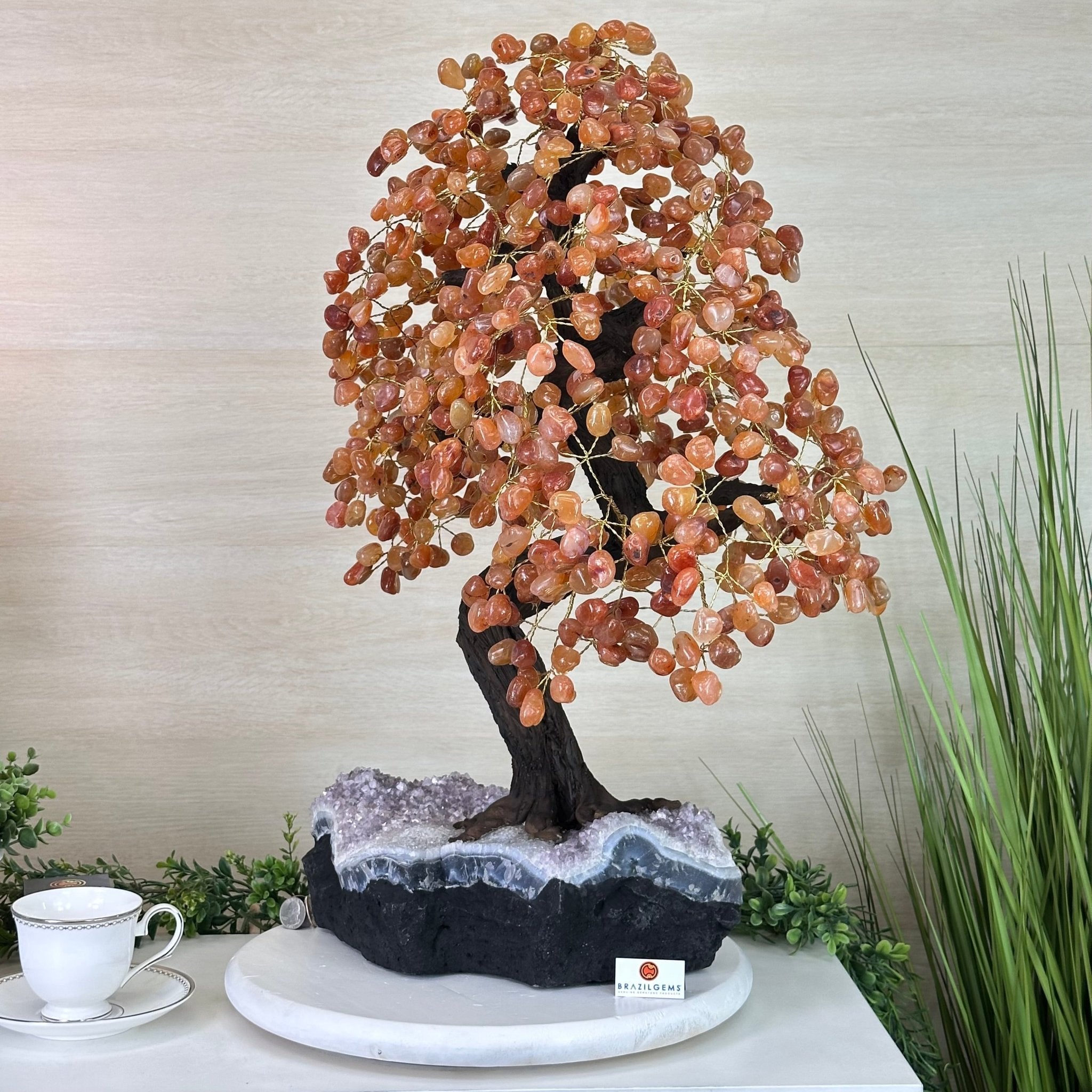 25.75" Tall Large Carnelian Gemstone Tree on an Amethyst Base, 720 gems #5407CA - 005 - Brazil GemsBrazil Gems25.75" Tall Large Carnelian Gemstone Tree on an Amethyst Base, 720 gems #5407CA - 005Gemstone Trees5407CA - 005