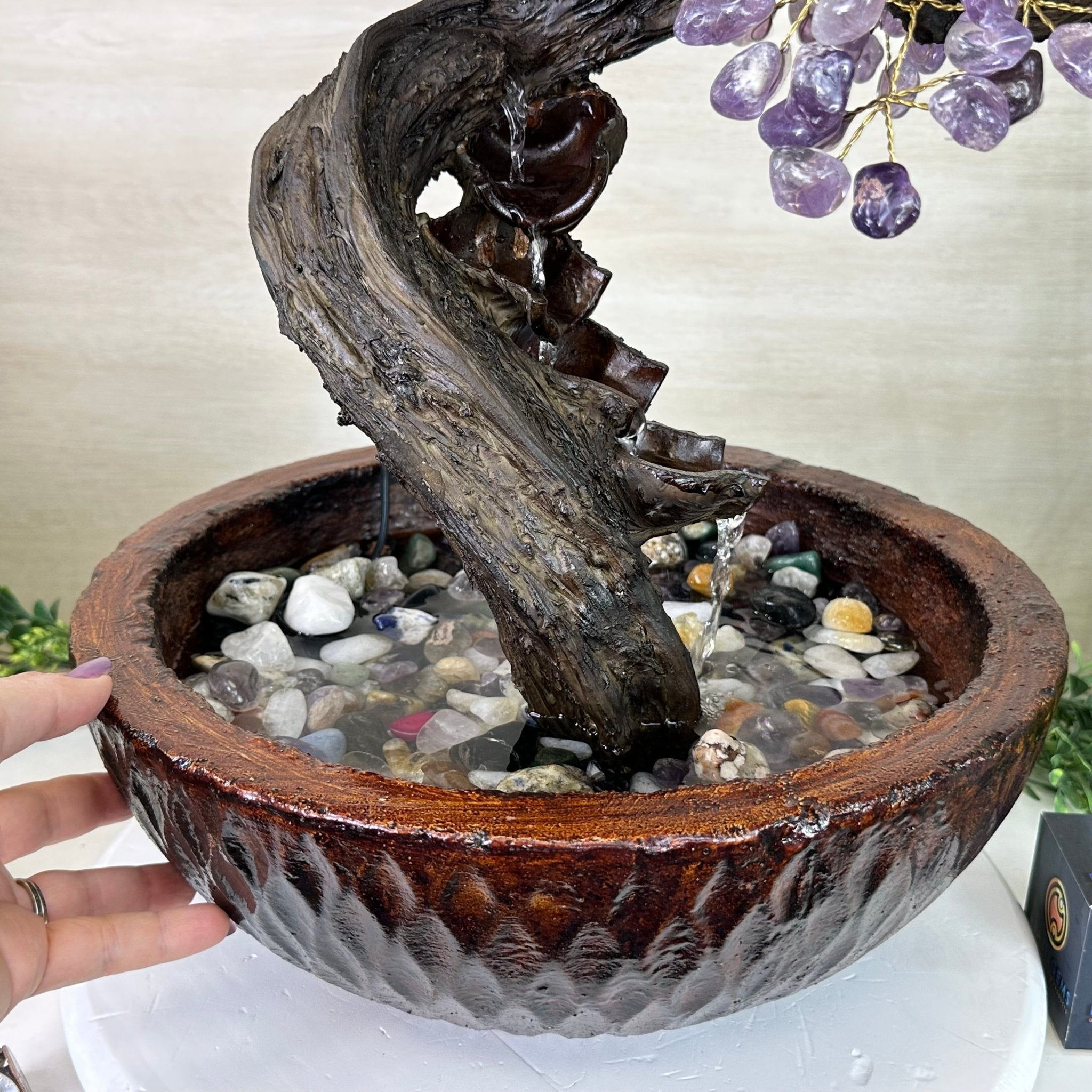 26" Tall Amethyst Gemstone Fountain Tree with Ceramic Bowl, 630 Gem Leaves #5453AMFB - 001 - Brazil GemsBrazil Gems26" Tall Amethyst Gemstone Fountain Tree with Ceramic Bowl, 630 Gem Leaves #5453AMFB - 001Gemstone Trees5453AMFB - 001