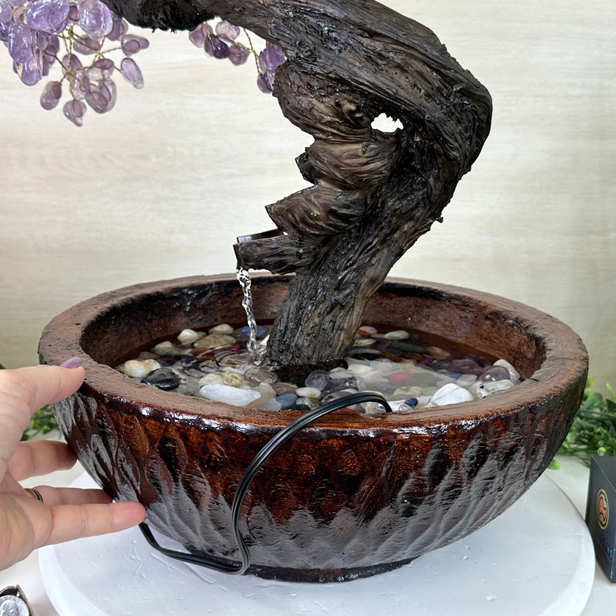 26" Tall Amethyst Gemstone Fountain Tree with Ceramic Bowl, 630 Gem Leaves #5453AMFB - 001 - Brazil GemsBrazil Gems26" Tall Amethyst Gemstone Fountain Tree with Ceramic Bowl, 630 Gem Leaves #5453AMFB - 001Gemstone Trees5453AMFB - 001