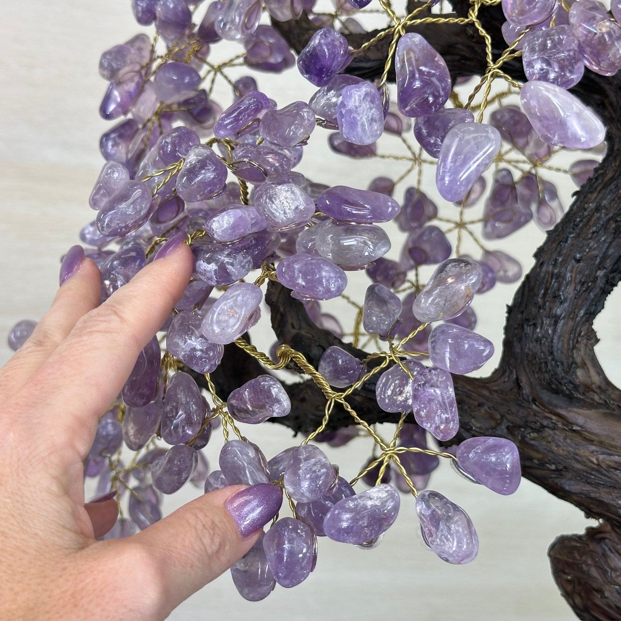 26" Tall Amethyst Gemstone Fountain Tree with Ceramic Bowl, 630 Gem Leaves #5453AMFB - 001 - Brazil GemsBrazil Gems26" Tall Amethyst Gemstone Fountain Tree with Ceramic Bowl, 630 Gem Leaves #5453AMFB - 001Gemstone Trees5453AMFB - 001