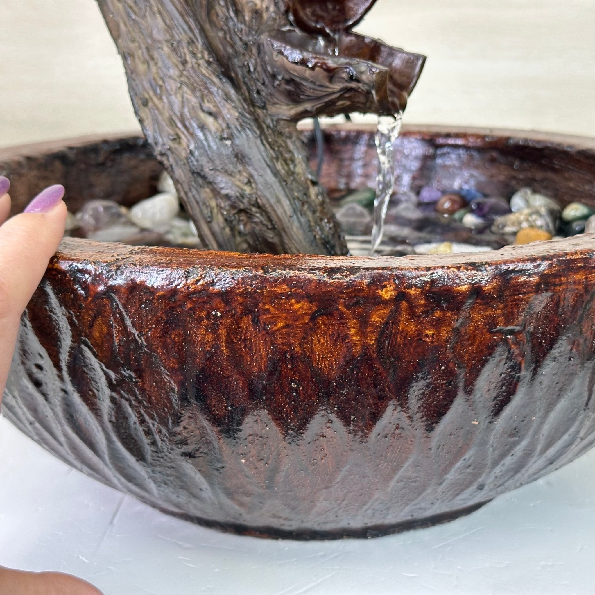 26" Tall Amethyst Gemstone Fountain Tree with Ceramic Bowl, 630 Gem Leaves #5453AMFB - 001 - Brazil GemsBrazil Gems26" Tall Amethyst Gemstone Fountain Tree with Ceramic Bowl, 630 Gem Leaves #5453AMFB - 001Gemstone Trees5453AMFB - 001