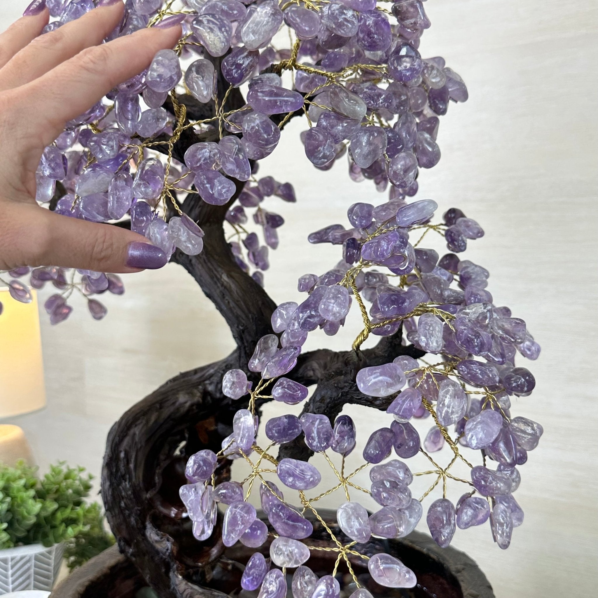 26" Tall Amethyst Gemstone Fountain Tree with Ceramic Bowl, 660 Gem Leaves #5458AMFB - 002 - Brazil GemsBrazil Gems26" Tall Amethyst Gemstone Fountain Tree with Ceramic Bowl, 660 Gem Leaves #5458AMFB - 002Gemstone Trees5458AMFB - 002