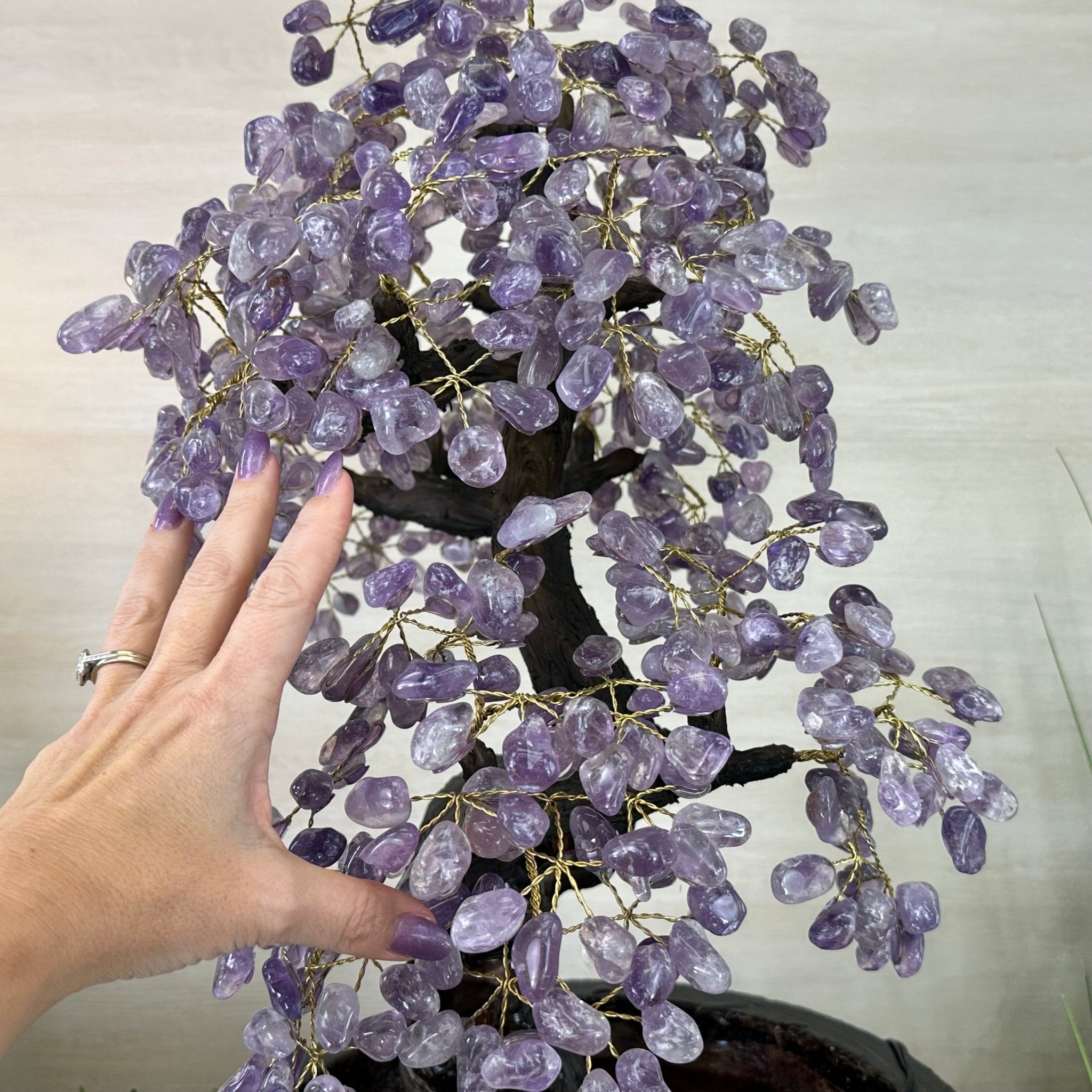 26" Tall Amethyst Gemstone Fountain Tree with Ceramic Bowl, 660 Gem Leaves #5458AMFB - 002 - Brazil GemsBrazil Gems26" Tall Amethyst Gemstone Fountain Tree with Ceramic Bowl, 660 Gem Leaves #5458AMFB - 002Gemstone Trees5458AMFB - 002