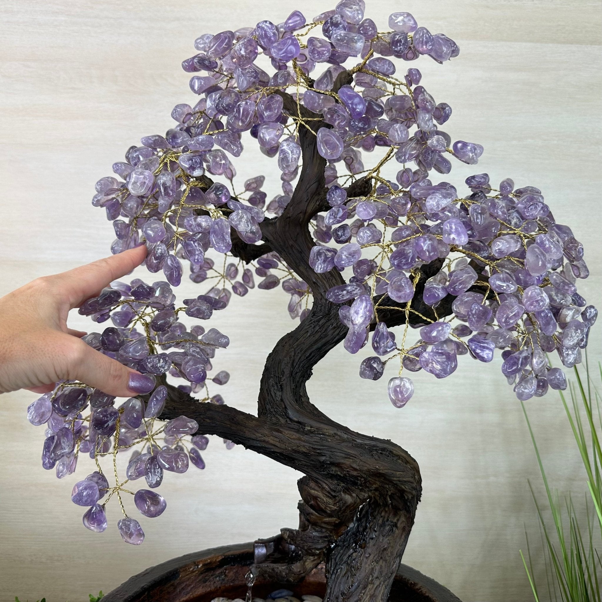 26" Tall Amethyst Gemstone Fountain Tree with Ceramic Bowl, 660 Gem Leaves #5458AMFB - 002 - Brazil GemsBrazil Gems26" Tall Amethyst Gemstone Fountain Tree with Ceramic Bowl, 660 Gem Leaves #5458AMFB - 002Gemstone Trees5458AMFB - 002