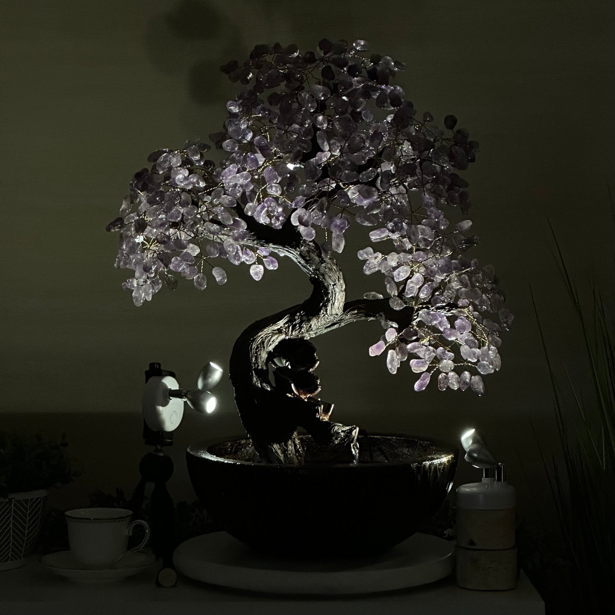 26" Tall Amethyst Gemstone Fountain Tree with Ceramic Bowl, 660 Gem Leaves #5458AMFB - 002 - Brazil GemsBrazil Gems26" Tall Amethyst Gemstone Fountain Tree with Ceramic Bowl, 660 Gem Leaves #5458AMFB - 002Gemstone Trees5458AMFB - 002