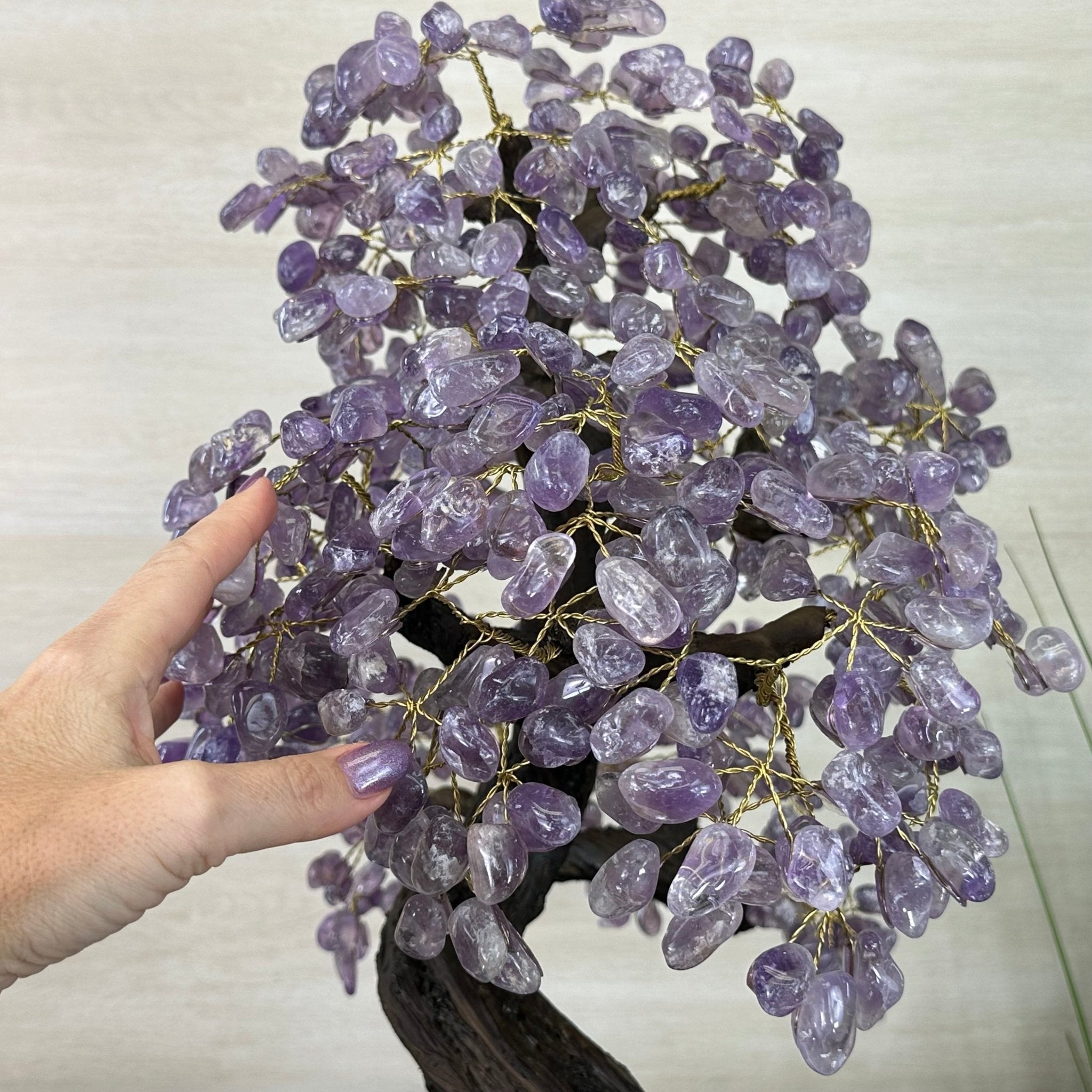 26" Tall Amethyst Gemstone Fountain Tree with Ceramic Bowl, 660 Gem Leaves #5458AMFB - 002 - Brazil GemsBrazil Gems26" Tall Amethyst Gemstone Fountain Tree with Ceramic Bowl, 660 Gem Leaves #5458AMFB - 002Gemstone Trees5458AMFB - 002