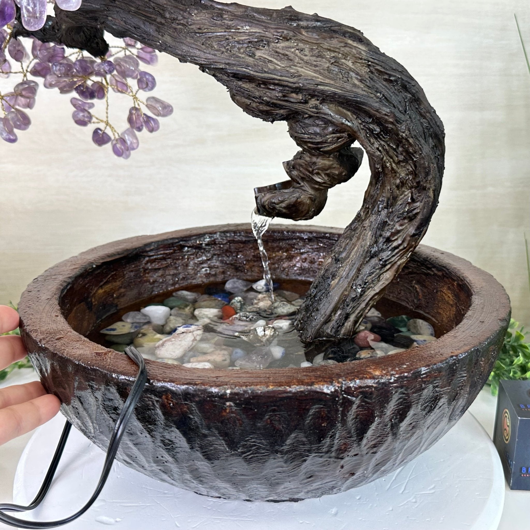 26" Tall Amethyst Gemstone Fountain Tree with Ceramic Bowl, 690 Gem Leaves #5476AMFB - 001 - Brazil GemsBrazil Gems26" Tall Amethyst Gemstone Fountain Tree with Ceramic Bowl, 690 Gem Leaves #5476AMFB - 001Gemstone Trees5476AMFB - 001