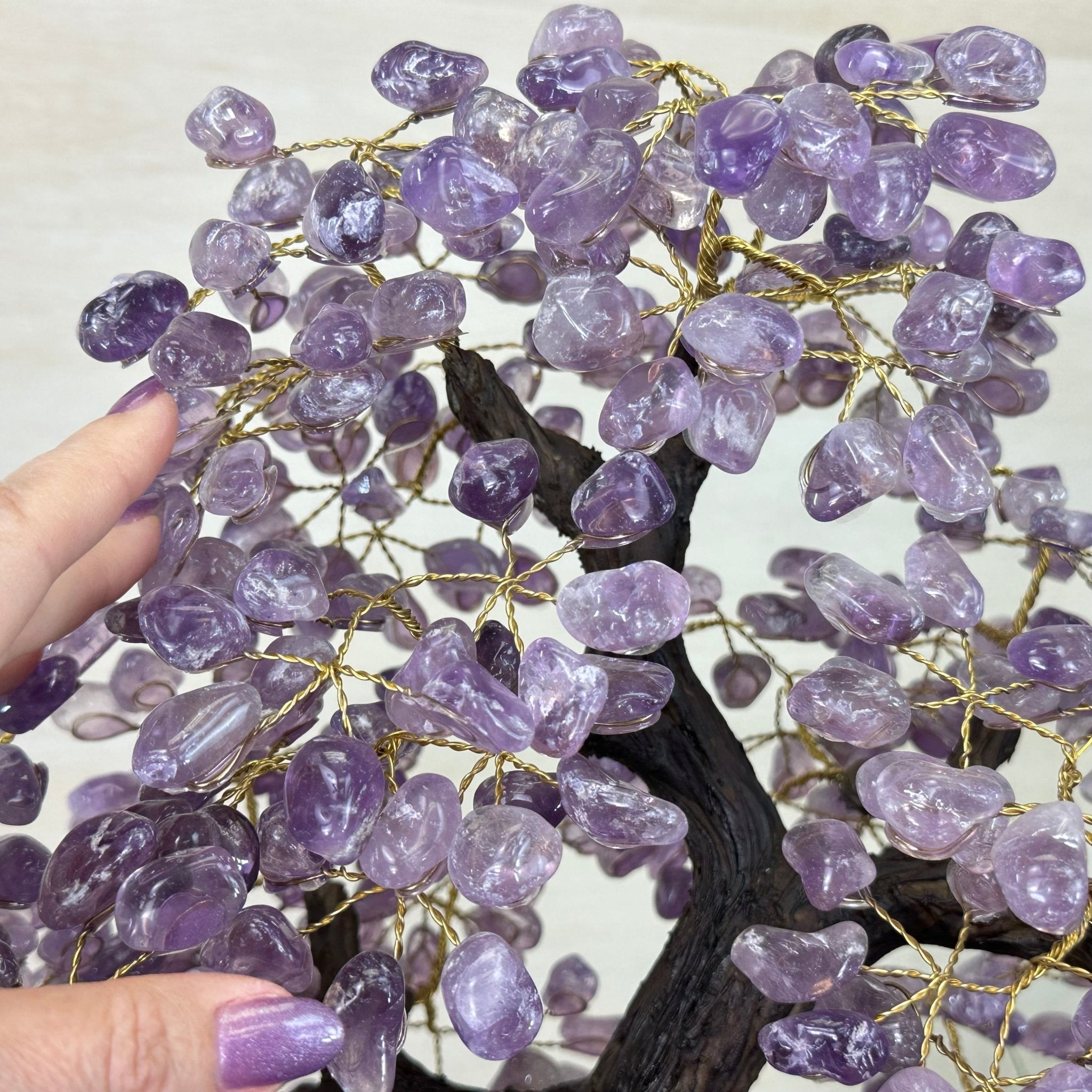 26" Tall Amethyst Gemstone Fountain Tree with Ceramic Bowl, 690 Gem Leaves #5476AMFB - 001 - Brazil GemsBrazil Gems26" Tall Amethyst Gemstone Fountain Tree with Ceramic Bowl, 690 Gem Leaves #5476AMFB - 001Gemstone Trees5476AMFB - 001