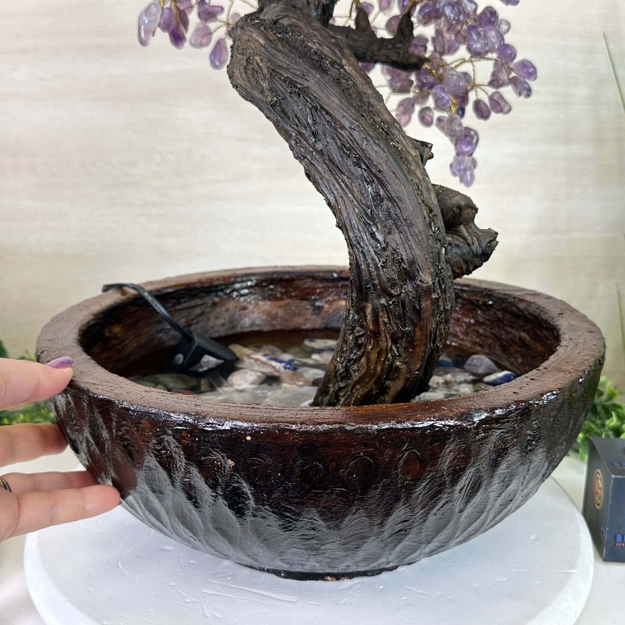 26" Tall Amethyst Gemstone Fountain Tree with Ceramic Bowl, 690 Gem Leaves #5476AMFB - 001 - Brazil GemsBrazil Gems26" Tall Amethyst Gemstone Fountain Tree with Ceramic Bowl, 690 Gem Leaves #5476AMFB - 001Gemstone Trees5476AMFB - 001