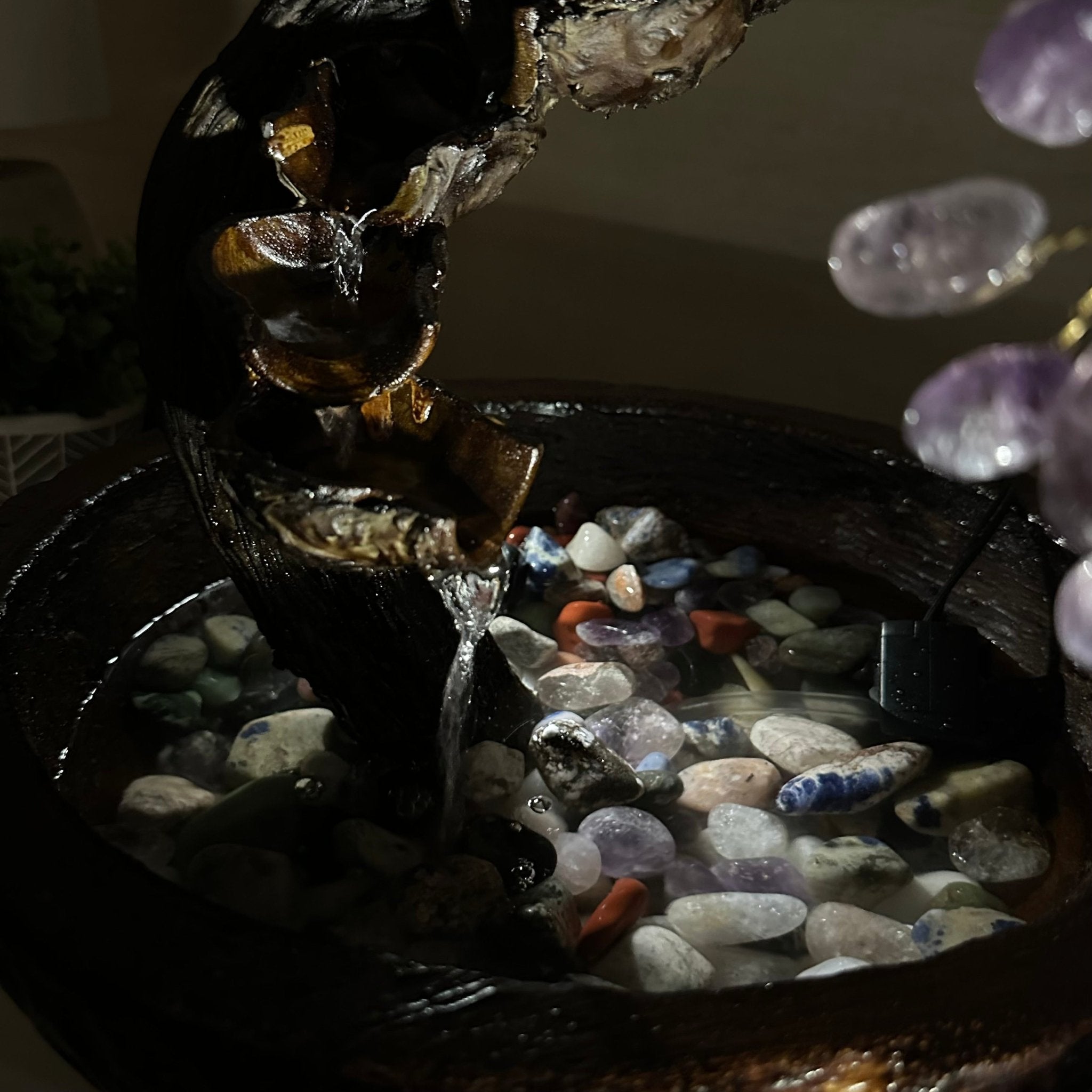 26" Tall Amethyst Gemstone Fountain Tree with Ceramic Bowl, 690 Gem Leaves #5476AMFB - 001 - Brazil GemsBrazil Gems26" Tall Amethyst Gemstone Fountain Tree with Ceramic Bowl, 690 Gem Leaves #5476AMFB - 001Gemstone Trees5476AMFB - 001