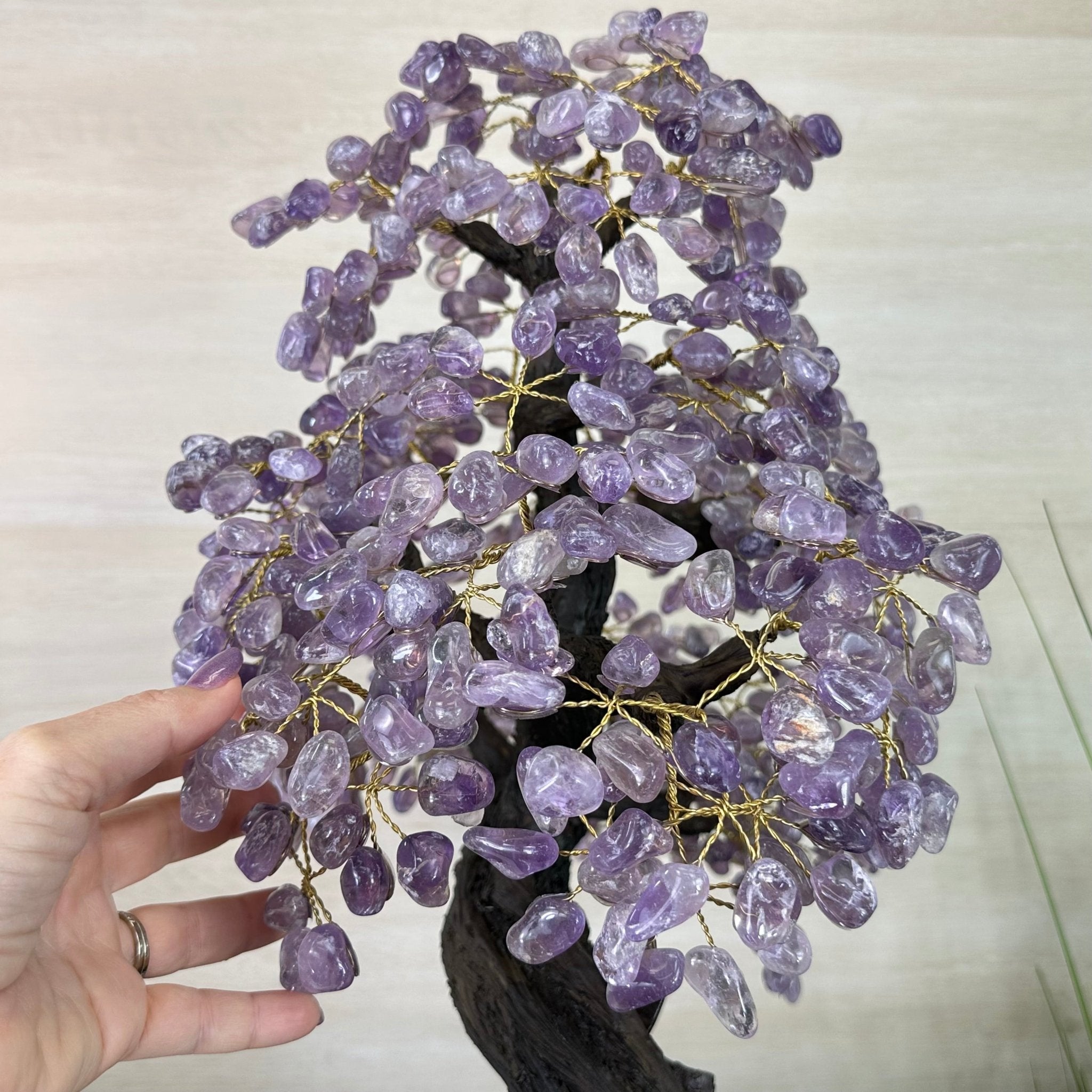 26" Tall Amethyst Gemstone Fountain Tree with Ceramic Bowl, 690 Gem Leaves #5476AMFB - 001 - Brazil GemsBrazil Gems26" Tall Amethyst Gemstone Fountain Tree with Ceramic Bowl, 690 Gem Leaves #5476AMFB - 001Gemstone Trees5476AMFB - 001