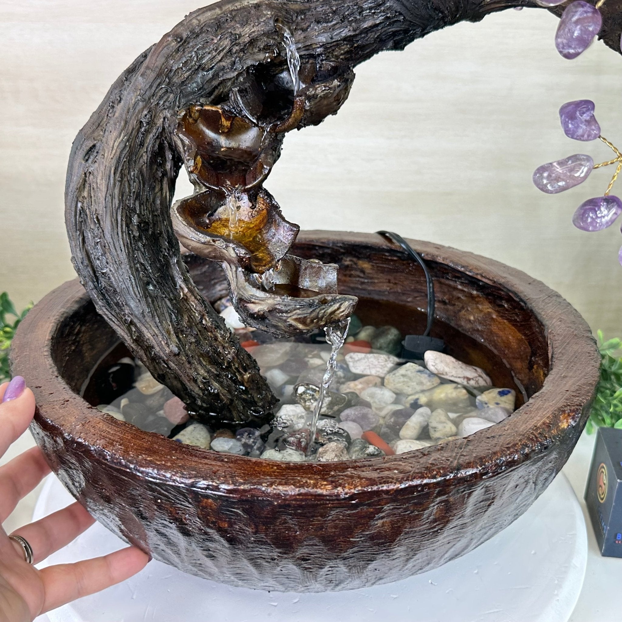 26" Tall Amethyst Gemstone Fountain Tree with Ceramic Bowl, 690 Gem Leaves #5476AMFB - 001 - Brazil GemsBrazil Gems26" Tall Amethyst Gemstone Fountain Tree with Ceramic Bowl, 690 Gem Leaves #5476AMFB - 001Gemstone Trees5476AMFB - 001