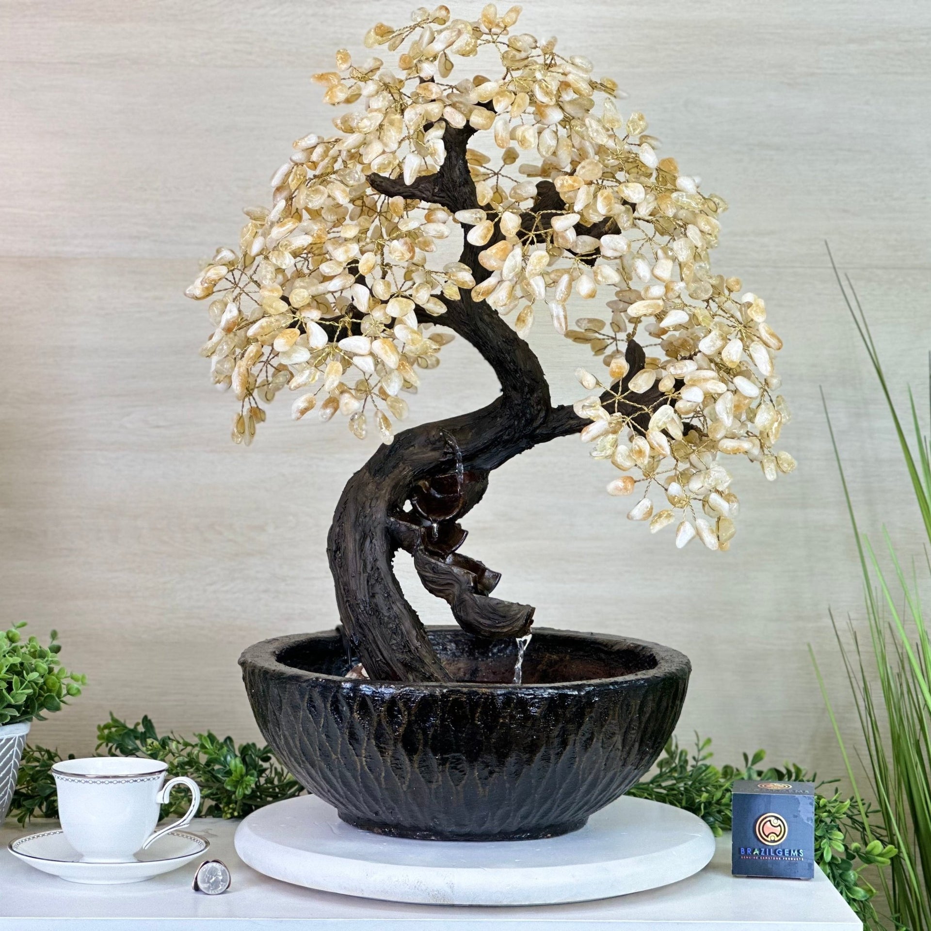 bonsai tree with fountain Citrine Fountain Gemstone Tree #5476CIFB-001 by Brazil Gems