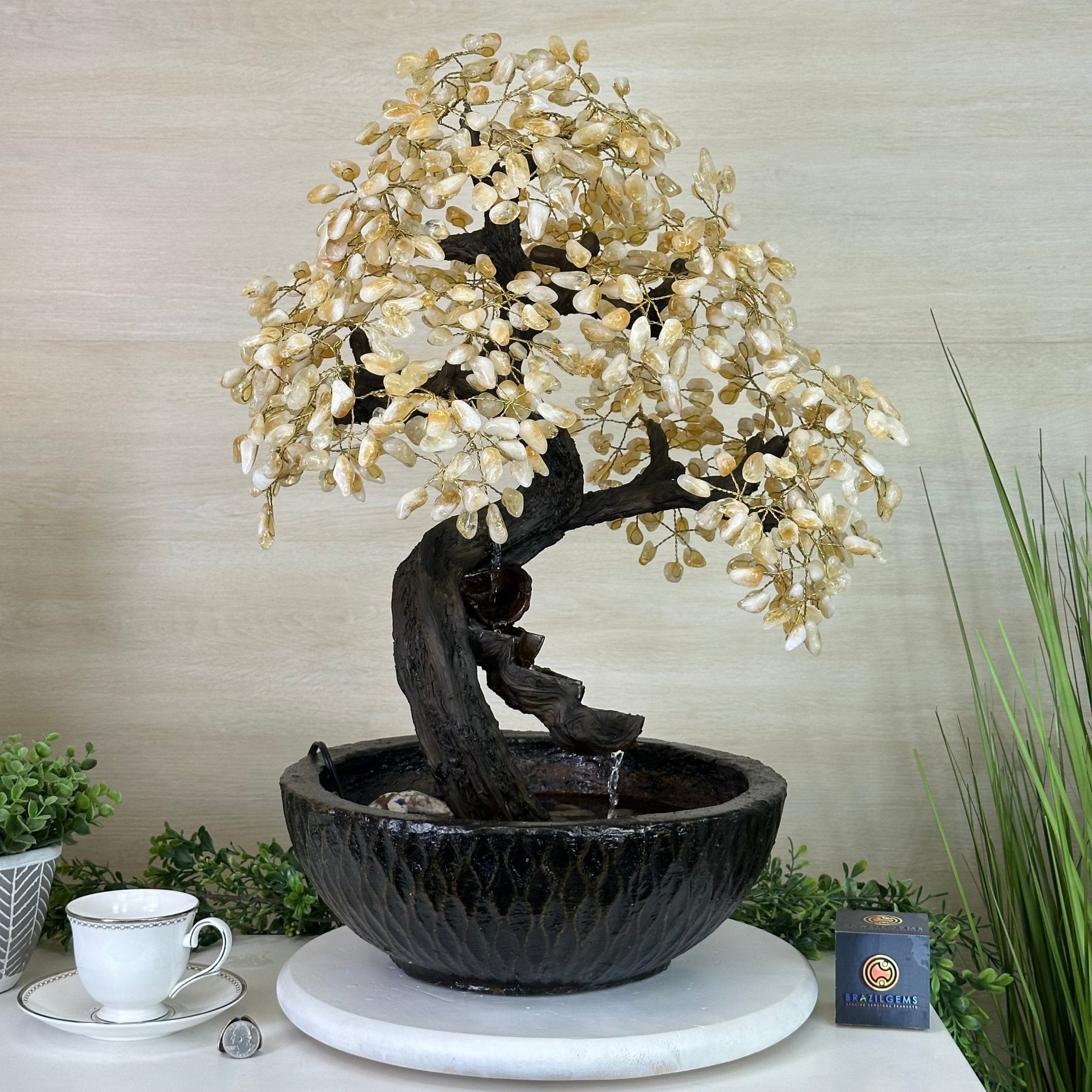 26" Tall Citrine Gemstone Fountain Tree with Ceramic Bowl, 690 Gem Leaves #5476CIFB - 001 - Brazil GemsBrazil Gems26" Tall Citrine Gemstone Fountain Tree with Ceramic Bowl, 690 Gem Leaves #5476CIFB - 001Gemstone Trees5476CIFB - 001