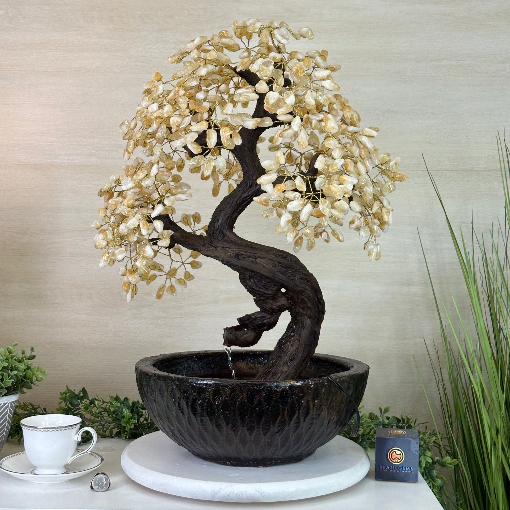 26" Tall Citrine Gemstone Fountain Tree with Ceramic Bowl, 690 Gem Leaves #5476CIFB - 001 - Brazil GemsBrazil Gems26" Tall Citrine Gemstone Fountain Tree with Ceramic Bowl, 690 Gem Leaves #5476CIFB - 001Gemstone Trees5476CIFB - 001