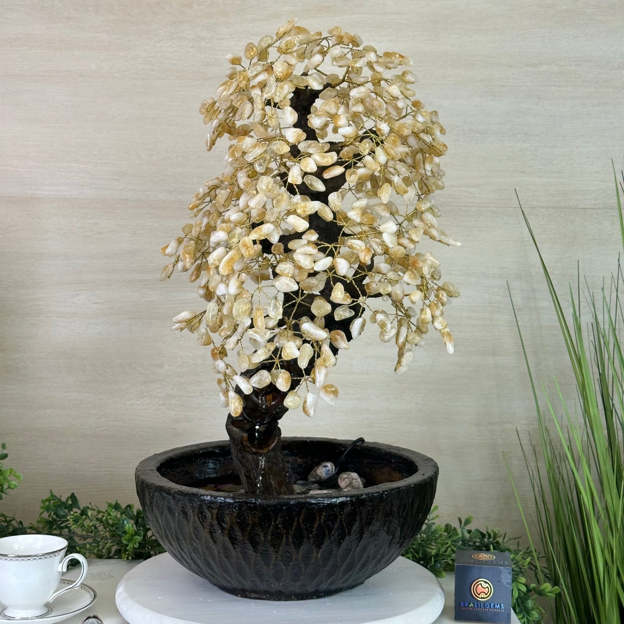 26" Tall Citrine Gemstone Fountain Tree with Ceramic Bowl, 690 Gem Leaves #5476CIFB - 001 - Brazil GemsBrazil Gems26" Tall Citrine Gemstone Fountain Tree with Ceramic Bowl, 690 Gem Leaves #5476CIFB - 001Gemstone Trees5476CIFB - 001