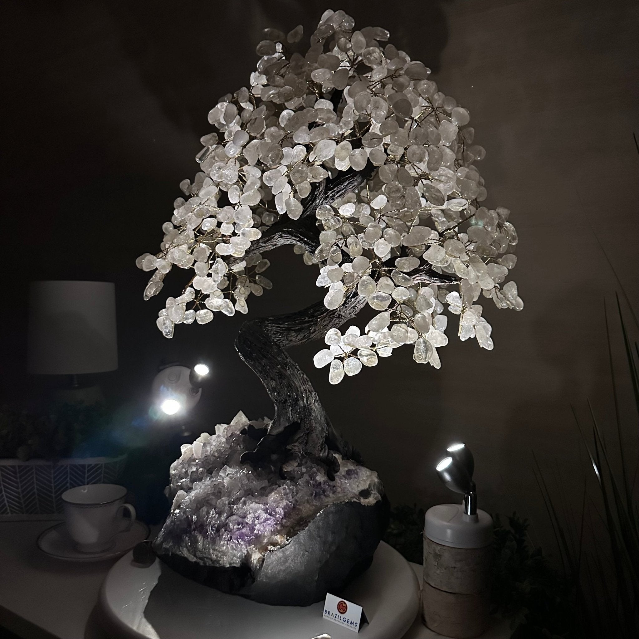 26" Tall Large Clear Quartz Gemstone Tree on an Amethyst Base, 720 gems #5407CQ - 010 - Brazil GemsBrazil Gems26" Tall Large Clear Quartz Gemstone Tree on an Amethyst Base, 720 gems #5407CQ - 010Gemstone Trees5407CQ - 010