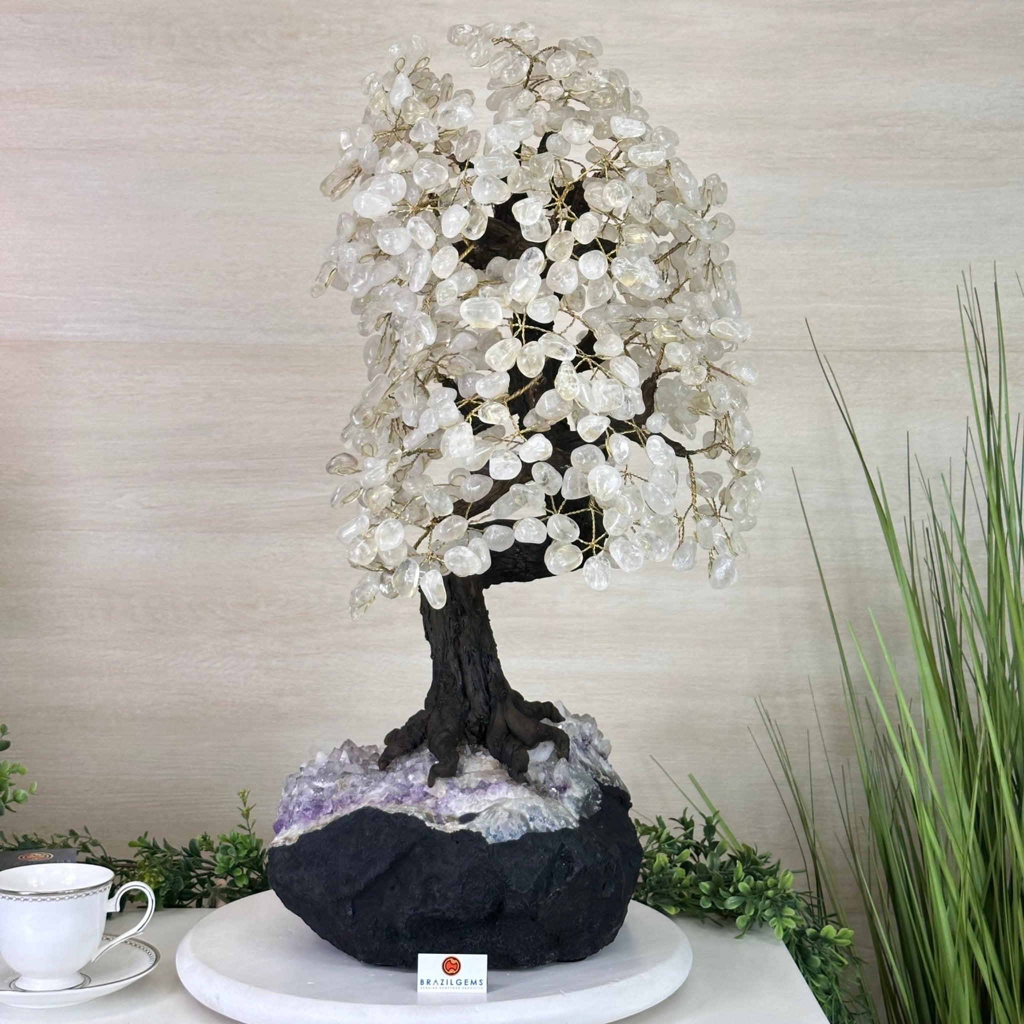 26" Tall Large Clear Quartz Gemstone Tree on an Amethyst Base, 720 gems #5407CQ - 010 - Brazil GemsBrazil Gems26" Tall Large Clear Quartz Gemstone Tree on an Amethyst Base, 720 gems #5407CQ - 010Gemstone Trees5407CQ - 010